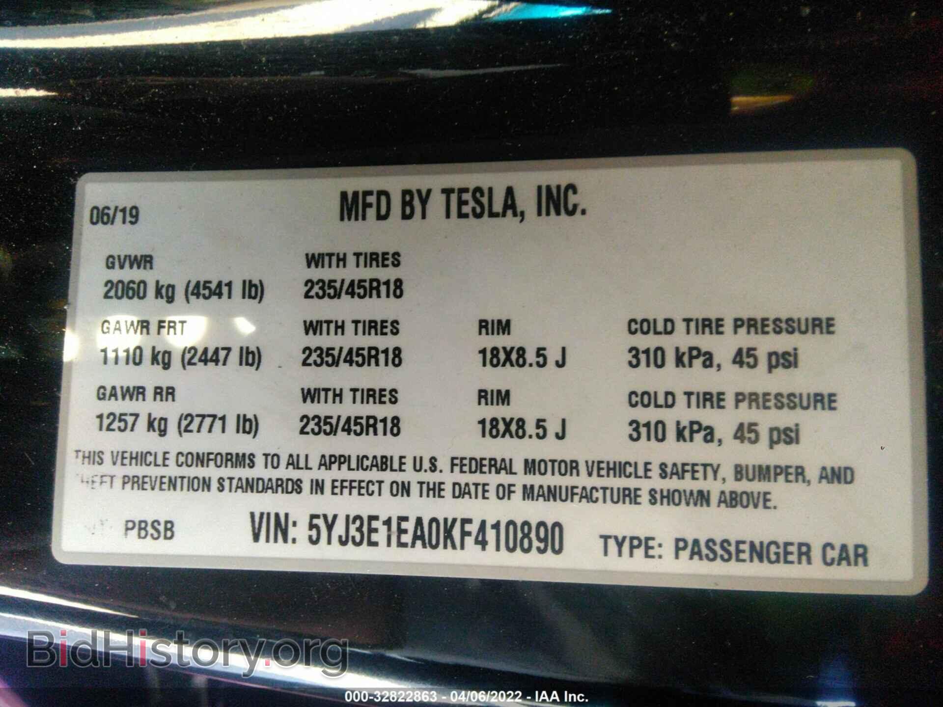 2019 TESLA MODEL 3 - VIN: 5YJ3E1EA0KF410890 - Photo 9