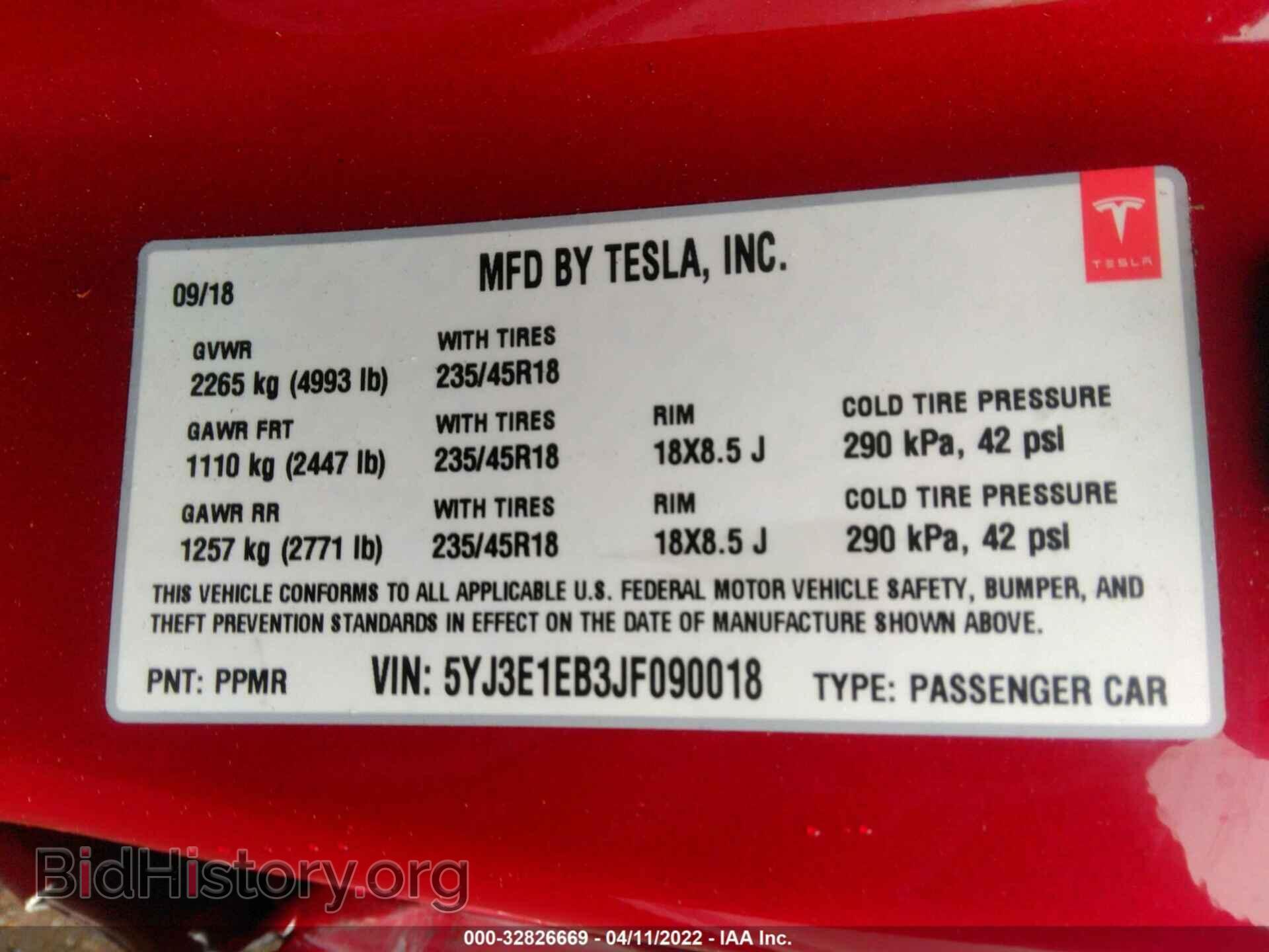2018 TESLA MODEL 3 - VIN: 5YJ3E1EB3JF090018 - Фото 9