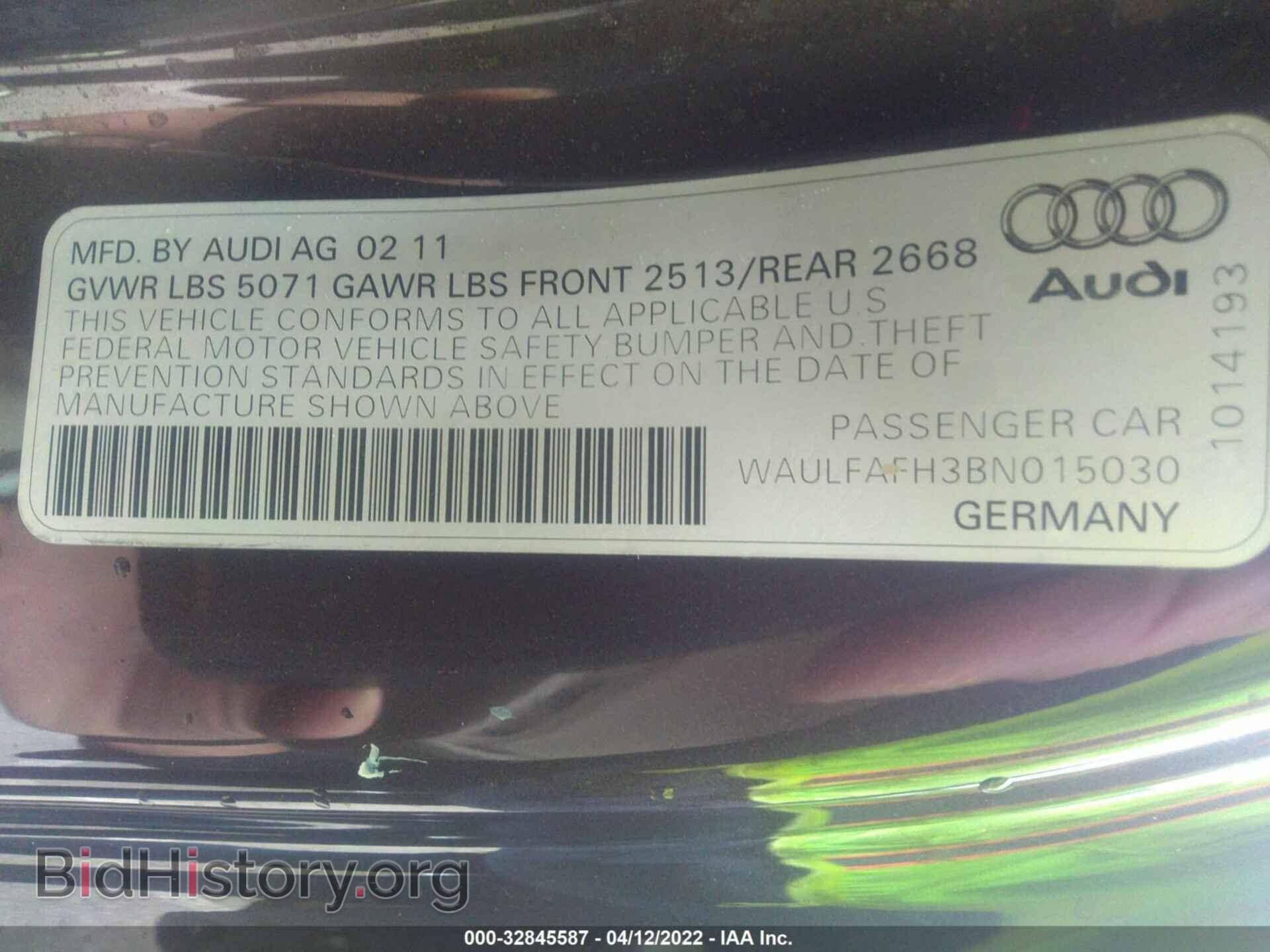 2011 AUDI A5 - VIN: WAULFAFH3BN015030 - Фото 9
