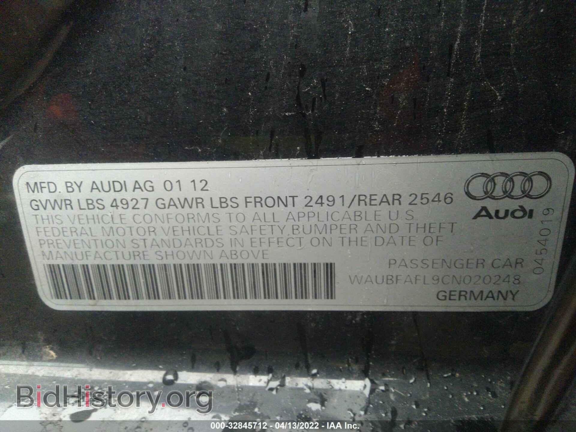 2012 AUDI A4 - VIN: WAUBFAFL9CN020248 - Фото 9