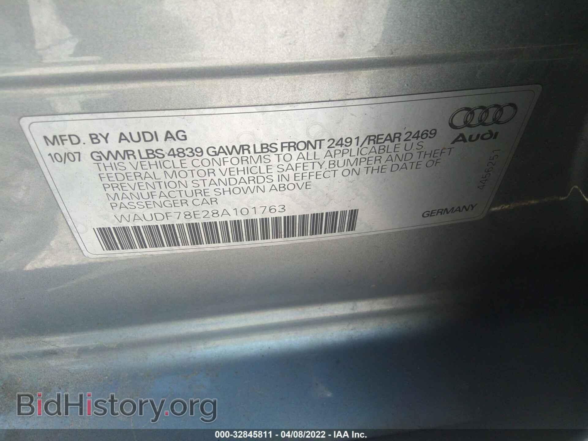 2008 AUDI A4 - VIN: WAUDF78E28A101763 - Фото 9
