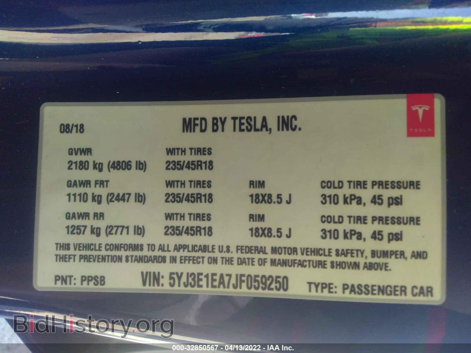 2018 TESLA MODEL 3 - VIN: 5YJ3E1EA7JF059250 - Фото 9