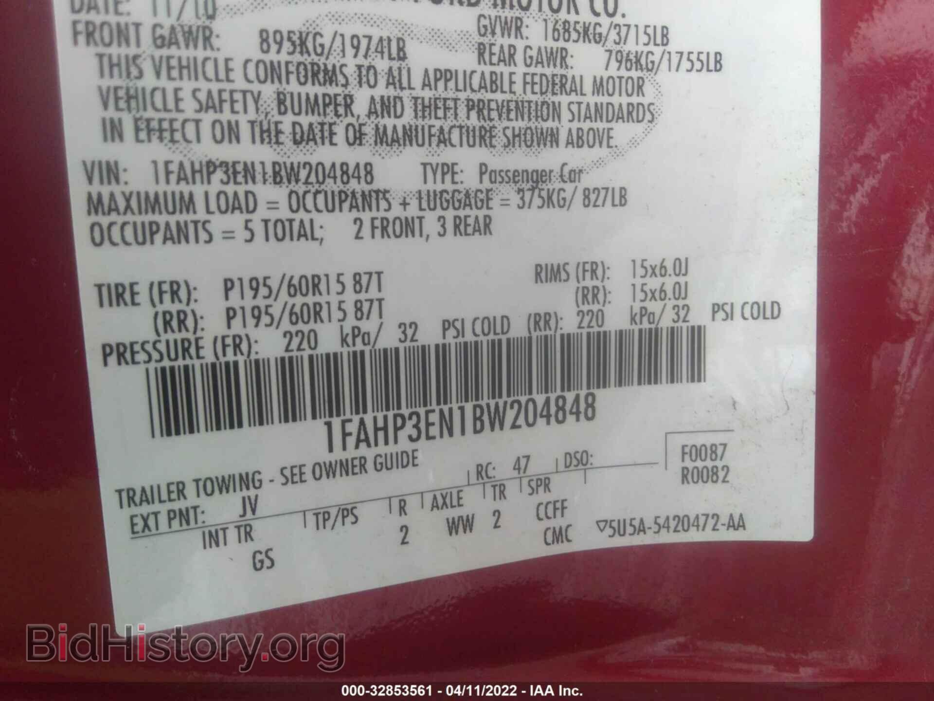 2011 FORD FOCUS - VIN: 1FAHP3EN1BW204848 - Фото 9