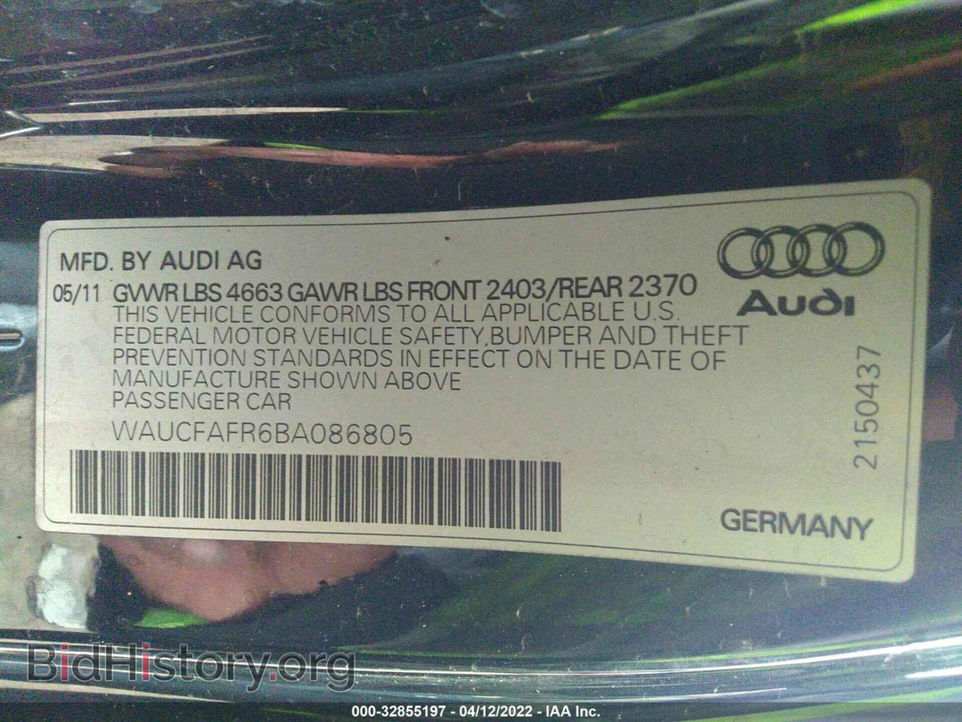 2011 AUDI A5 - VIN: WAUCFAFR6BA086805 - Фото 9