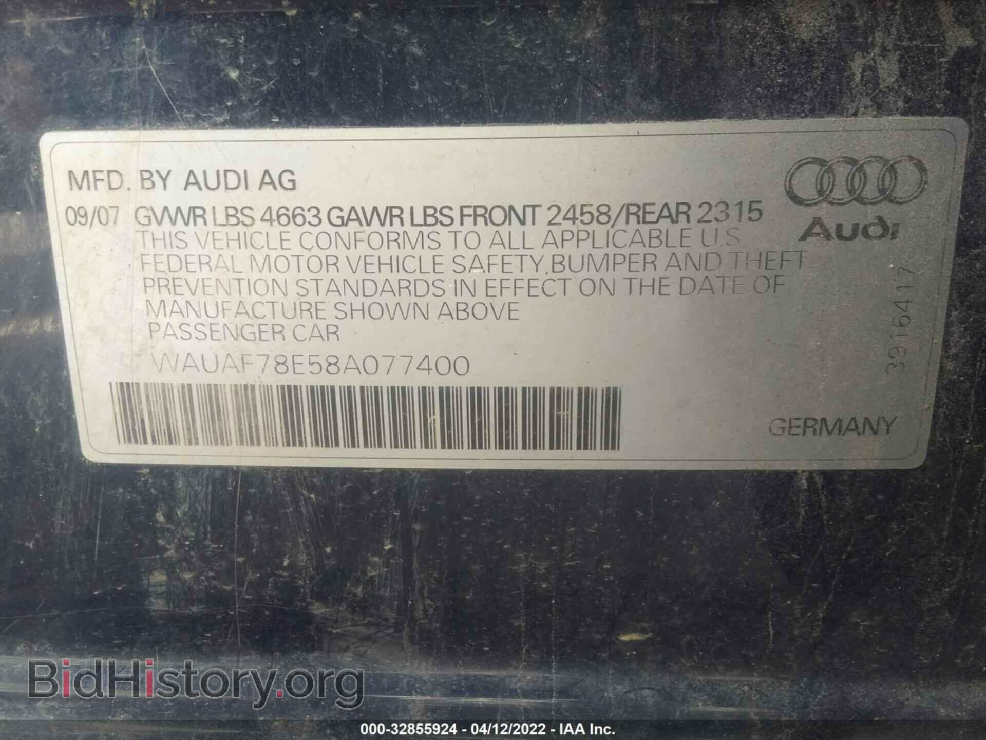 2008 AUDI A4 - VIN: WAUAF78E58A077400 - Фото 9
