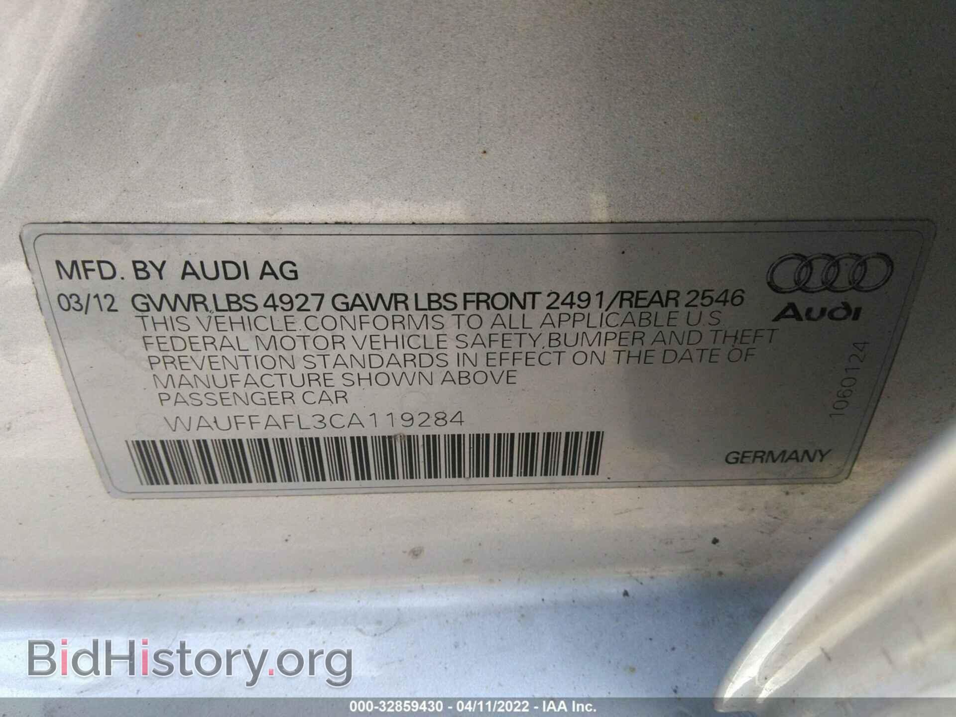 2012 AUDI A4 - VIN: WAUFFAFL3CA119284 - Фото 9