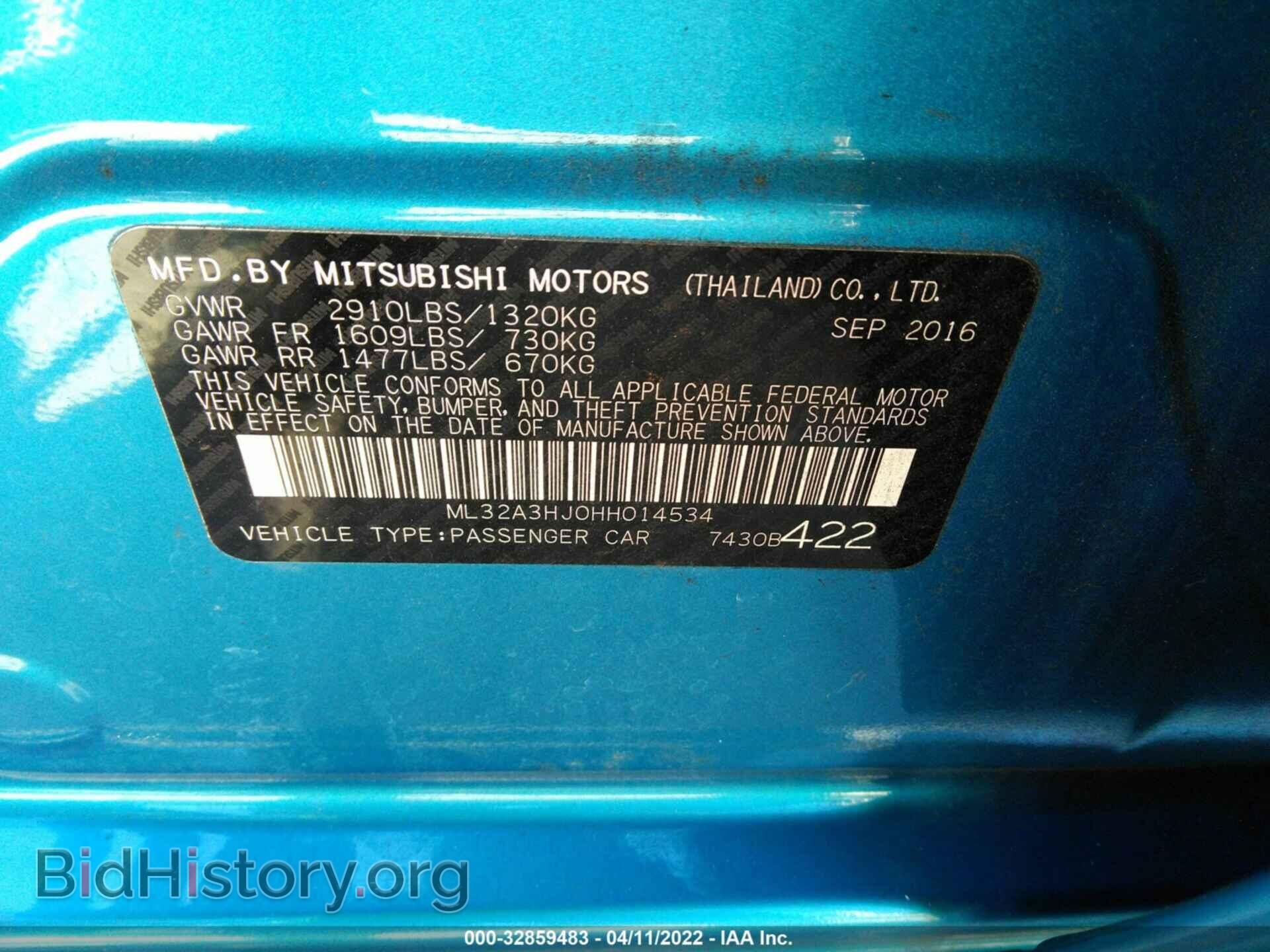 2017 MITSUBISHI MIRAGE - VIN: ML32A3HJ0HH014534 - Фото 9