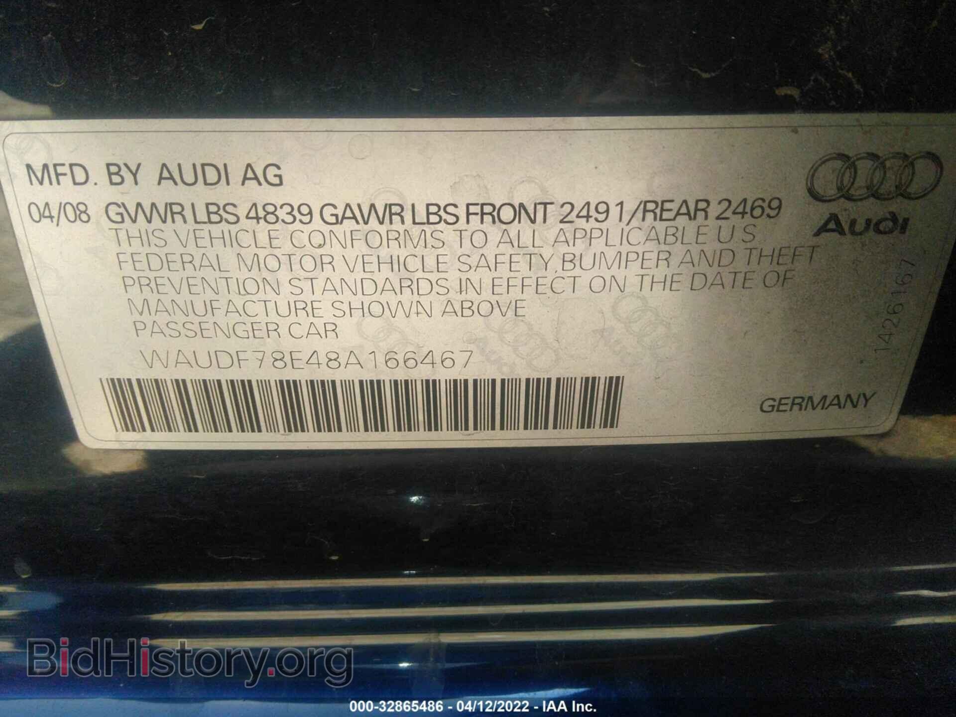 2008 AUDI A4 - VIN: WAUDF78E48A166467 - Фото 9