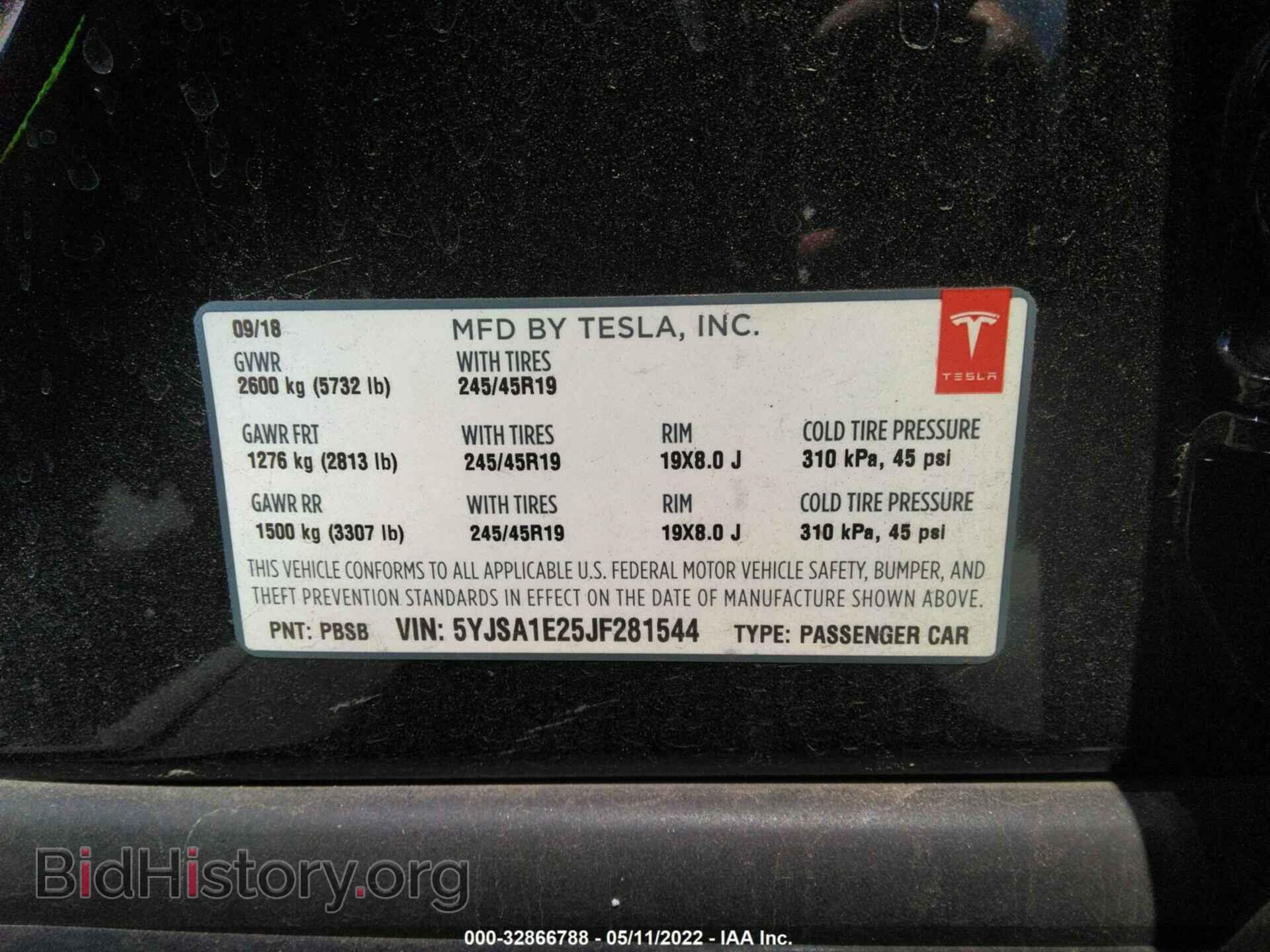 2018 TESLA MODEL S - VIN: 5YJSA1E25JF281544 - Фото 9