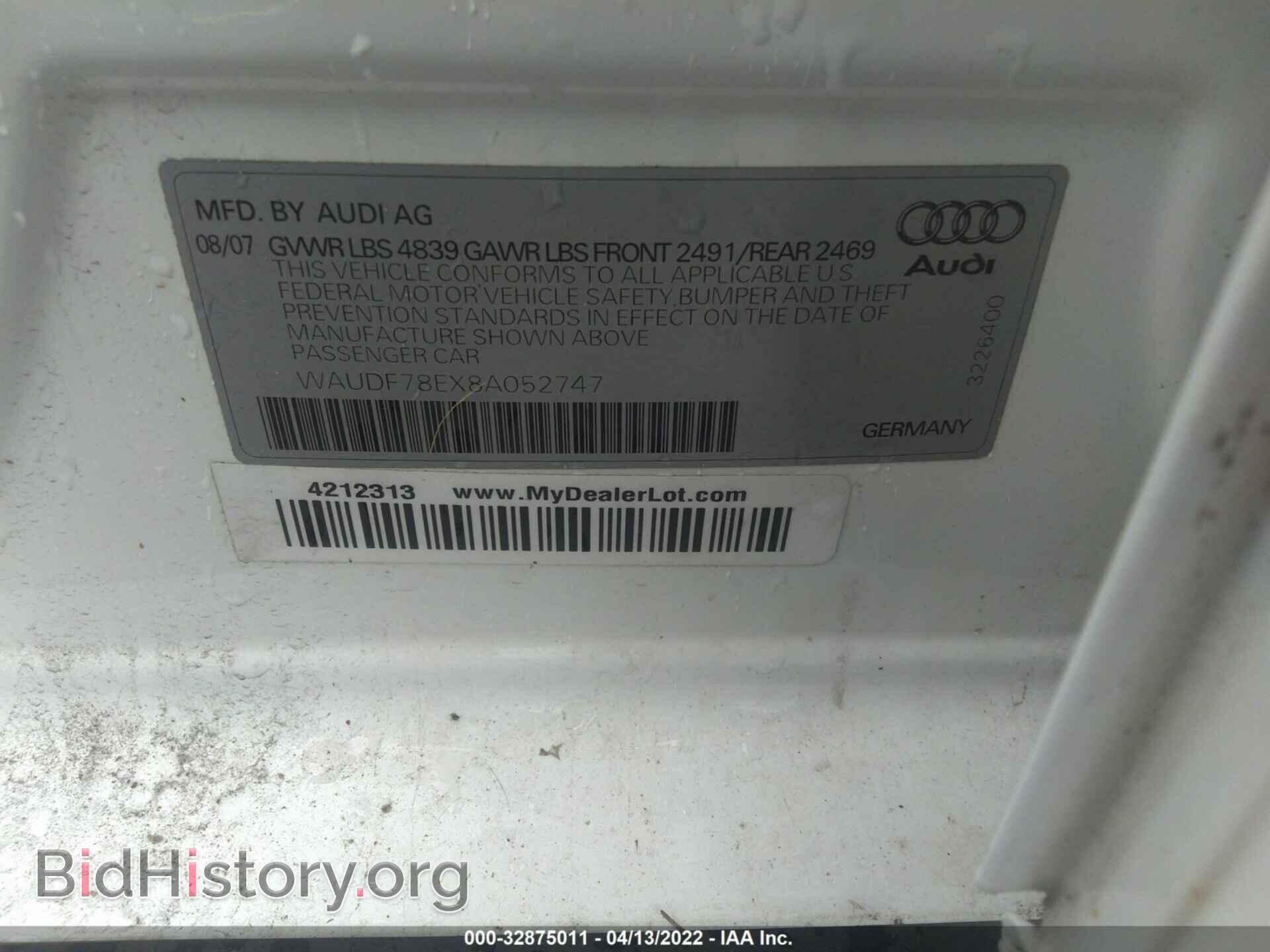 2008 AUDI A4 - VIN: WAUDF78EX8A052747 - Photo 9