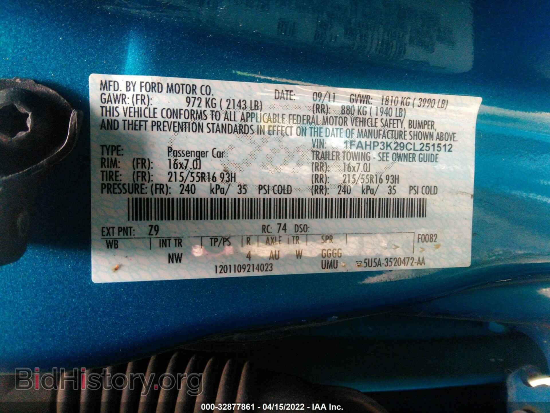 2012 FORD FOCUS - VIN: 1FAHP3K29CL251512 - Фото 9