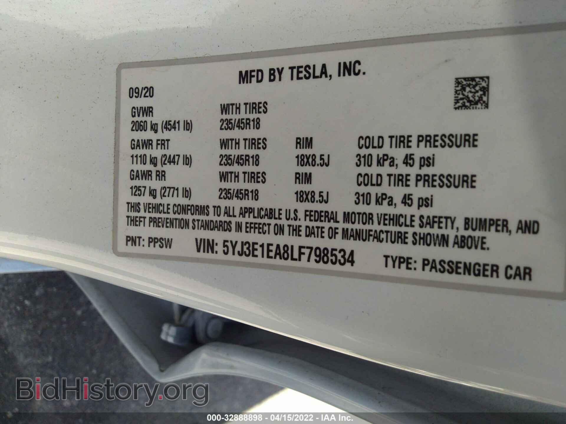 2020 TESLA MODEL 3 - VIN: 5YJ3E1EA8LF798534 - Фото 9