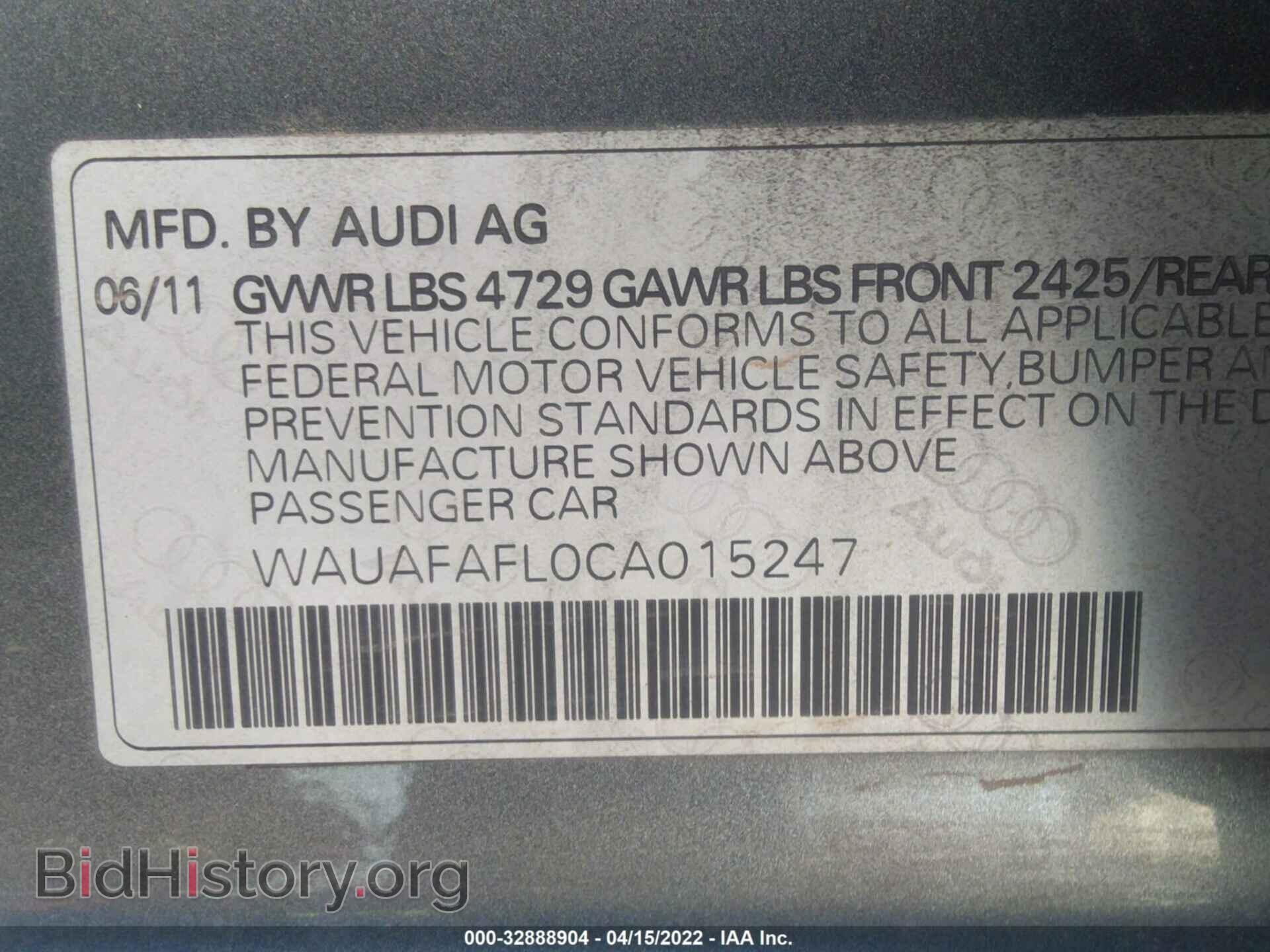 2012 AUDI A4 - VIN: WAUAFAFL0CA015247 - Фото 9