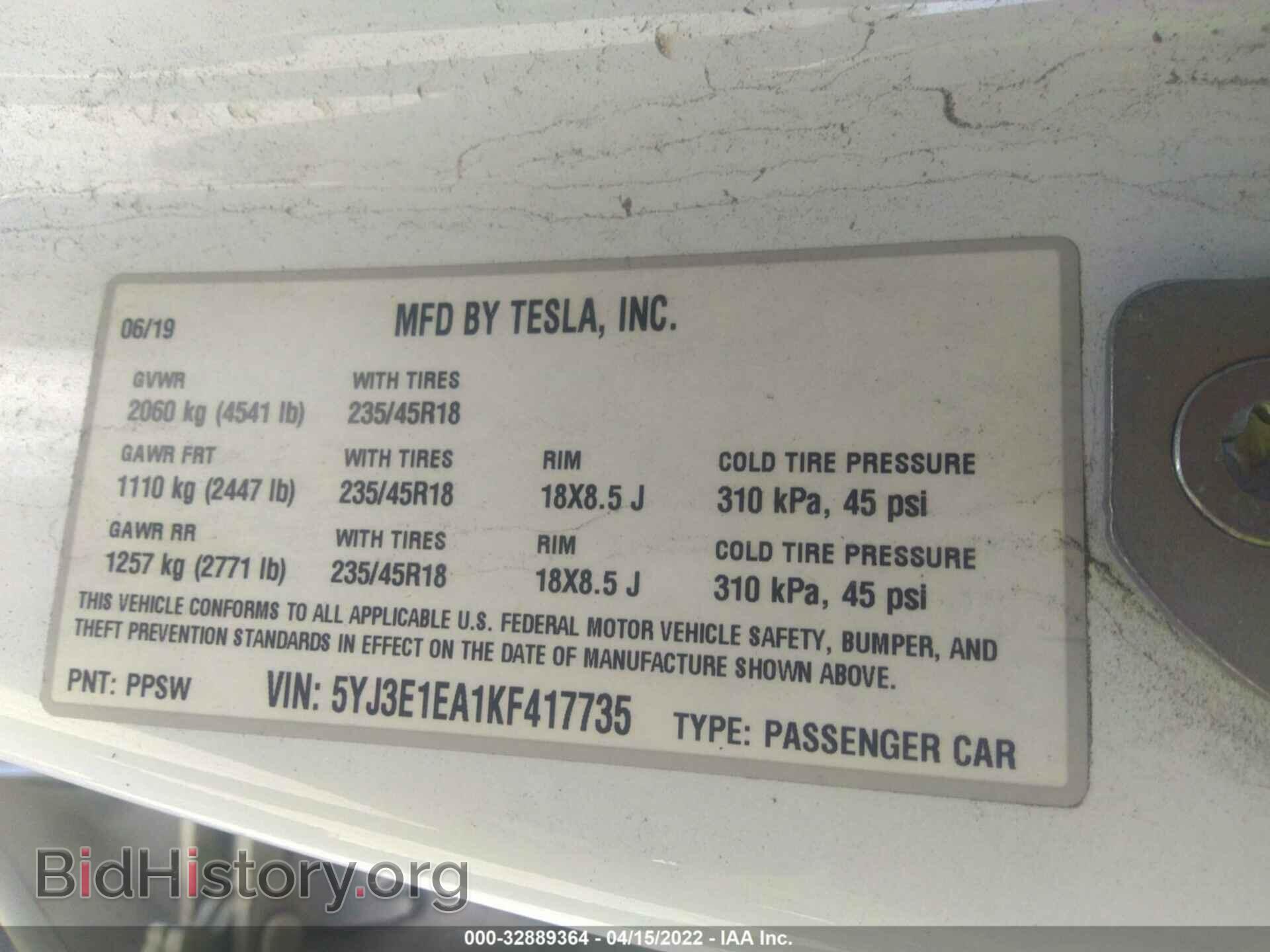 2019 TESLA MODEL 3 - VIN: 5YJ3E1EA1KF417735 - Photo 9