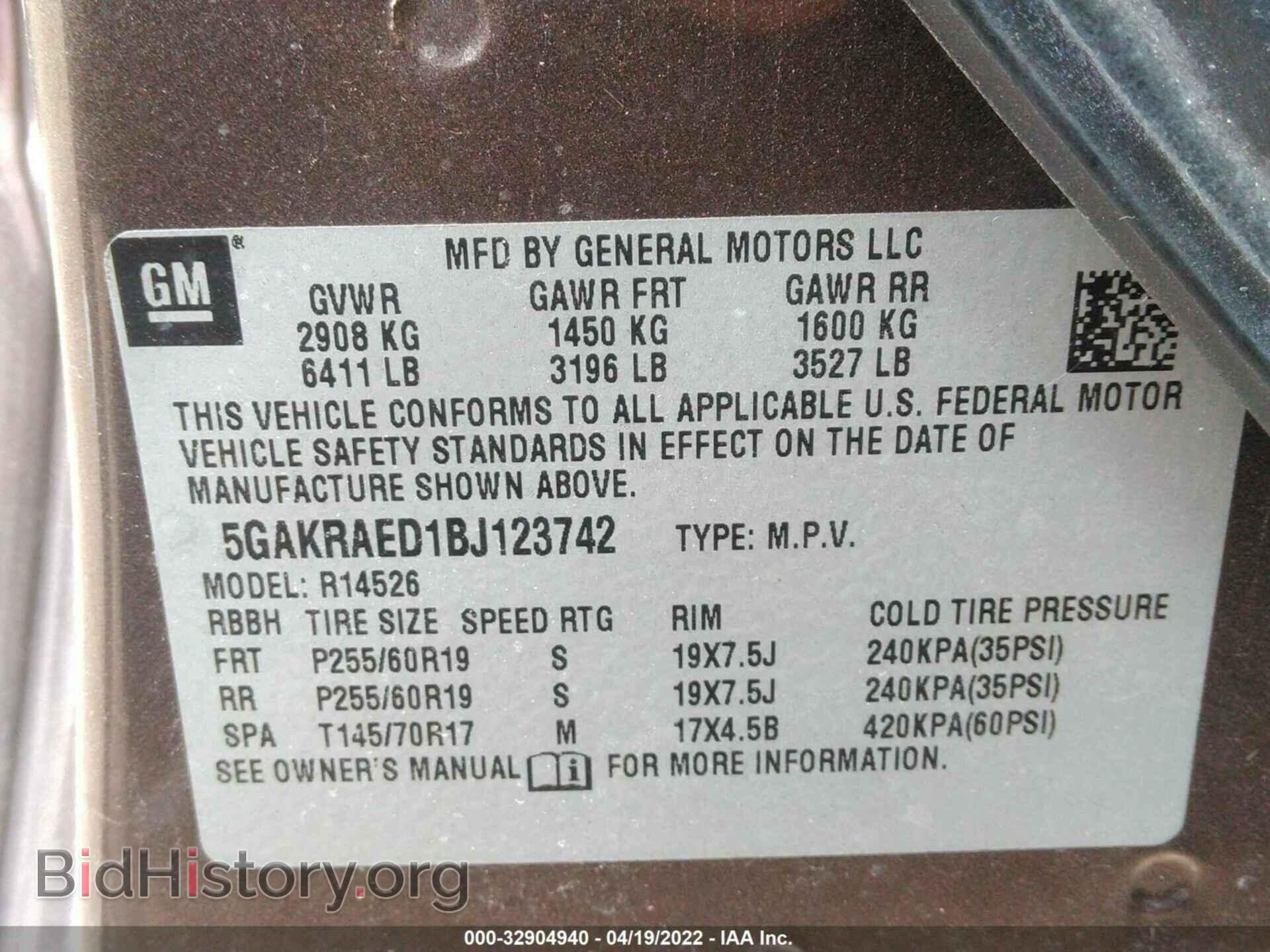 2011 BUICK ENCLAVE - VIN: 5GAKRAED1BJ123742 - Фото 9