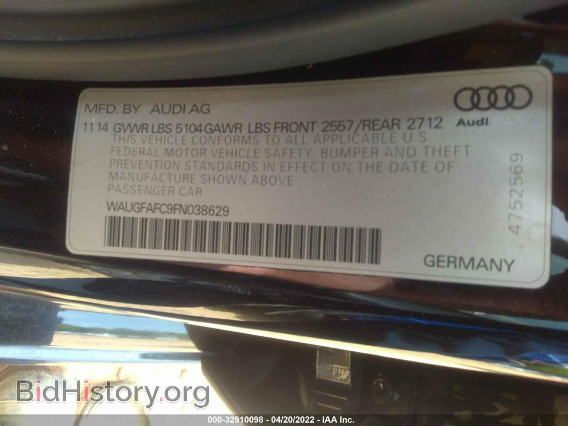 2015 AUDI A6 - VIN: WAUGFAFC9FN038629 - Фото 9