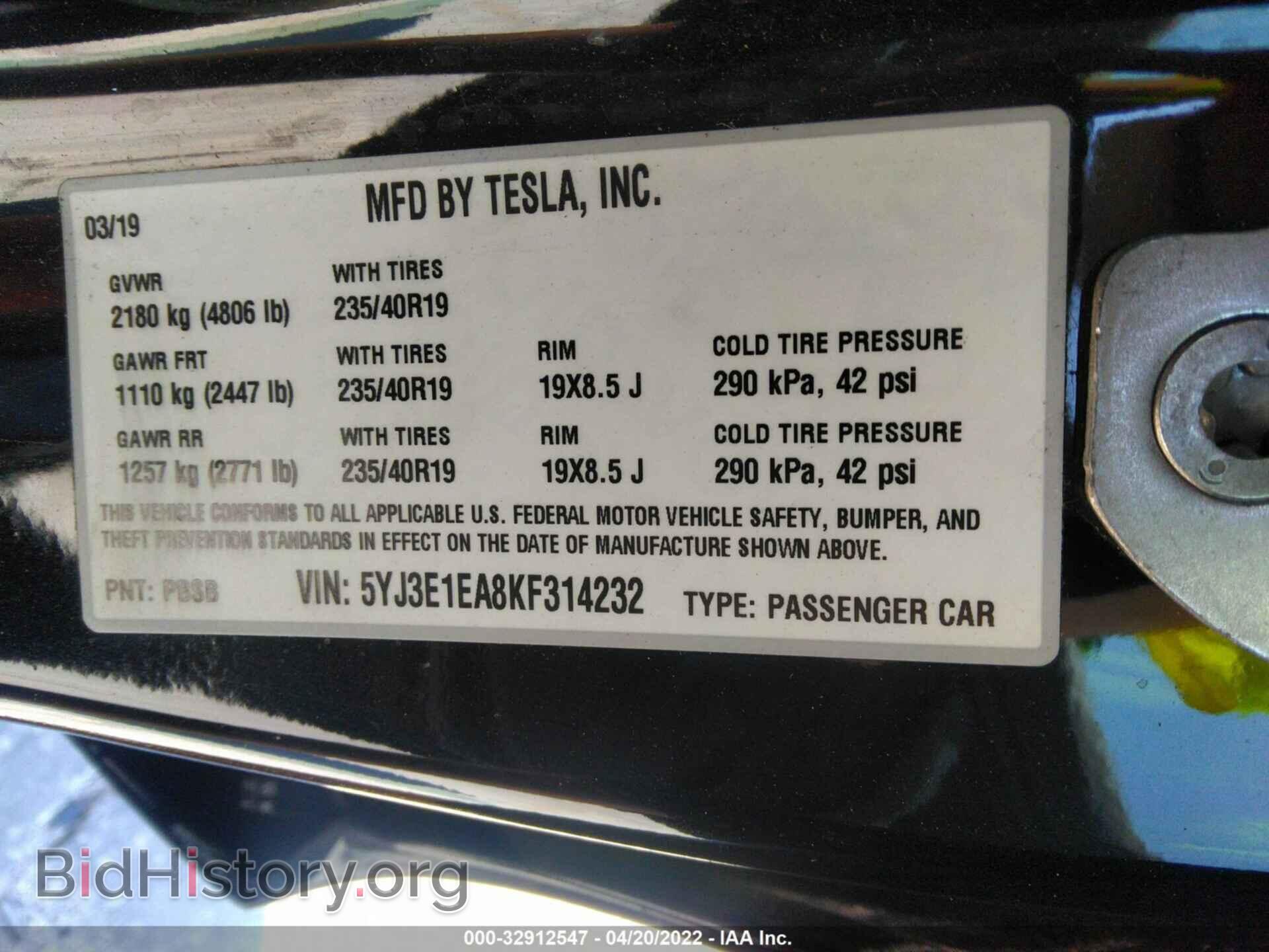 2019 TESLA MODEL 3 - VIN: 5YJ3E1EA8KF314232 - Photo 9
