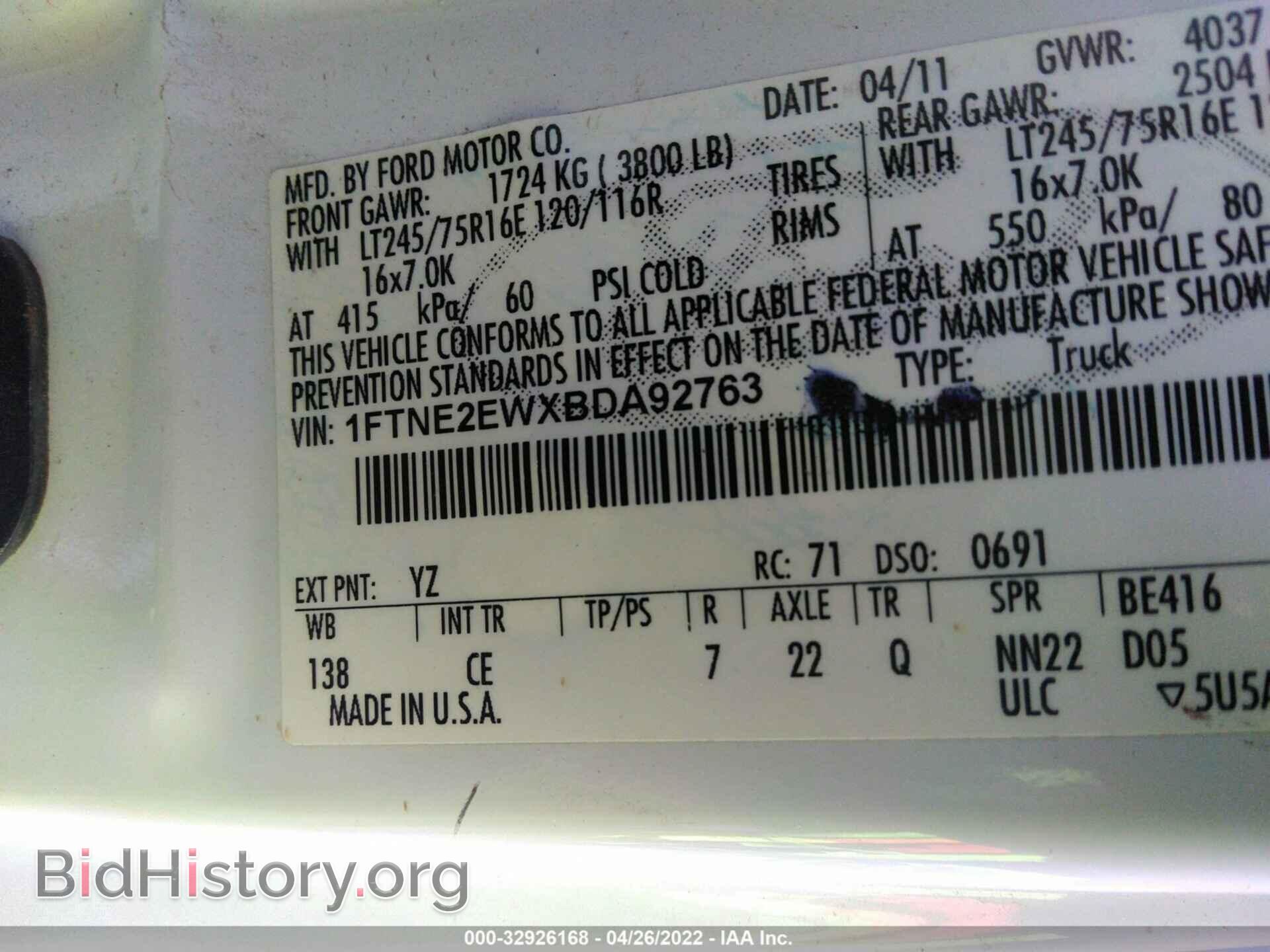 2011 FORD ECONOLINE CARGO VAN - VIN: 1FTNE2EWXBDA92763 - Photo 9