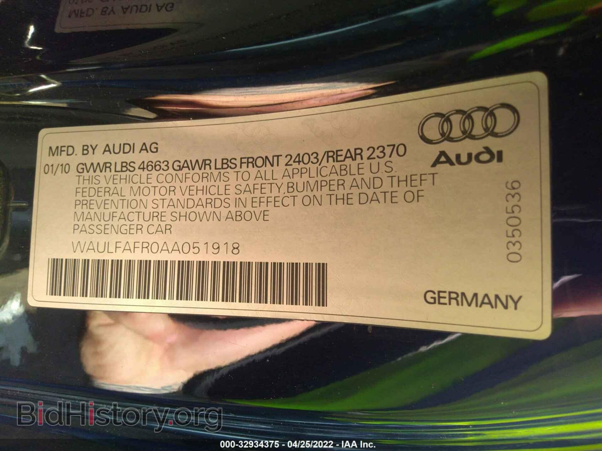 2010 AUDI A5 - VIN: WAULFAFR0AA051918 - Фото 9