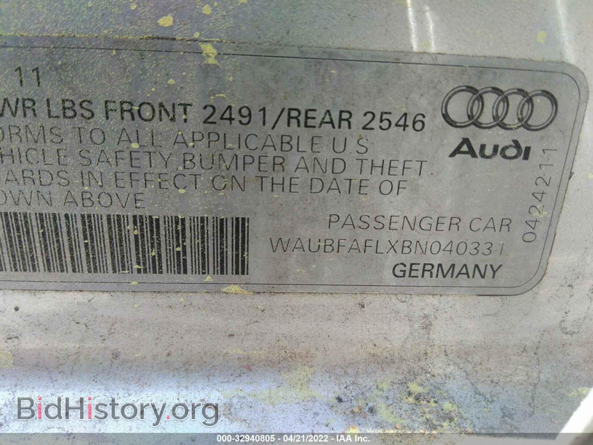 2011 AUDI A4 - VIN: WAUBFAFLXBN040331 - Фото 9