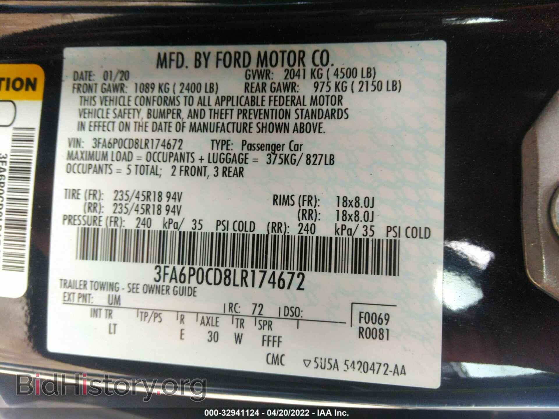 2020 FORD FUSION - VIN: 3FA6P0CD8LR174672 - Photo 9
