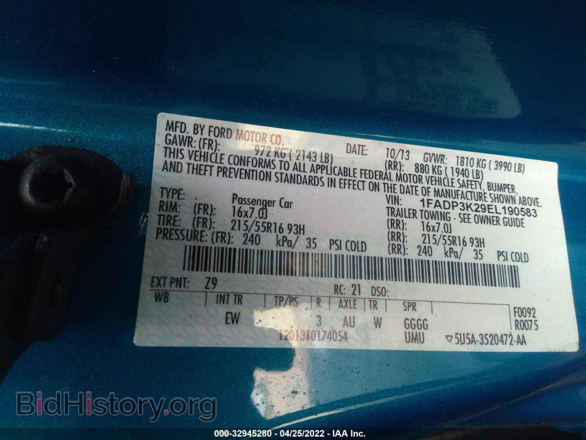 2014 FORD FOCUS - VIN: 1FADP3K29EL190583 - Фото 9