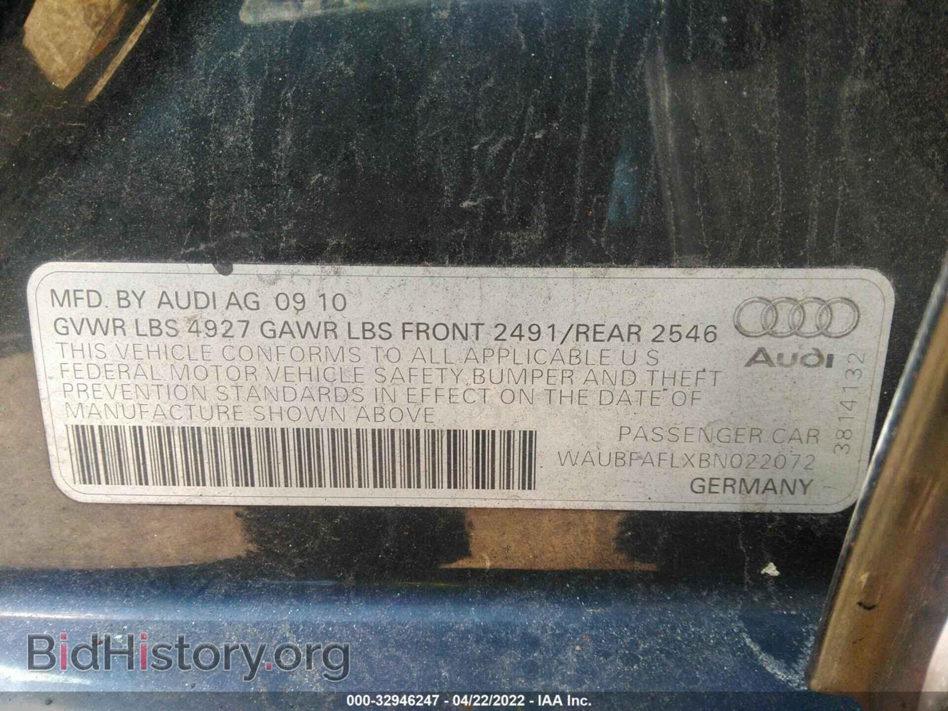 2011 AUDI A4 - VIN: WAUBFAFLXBN022072 - Фото 9