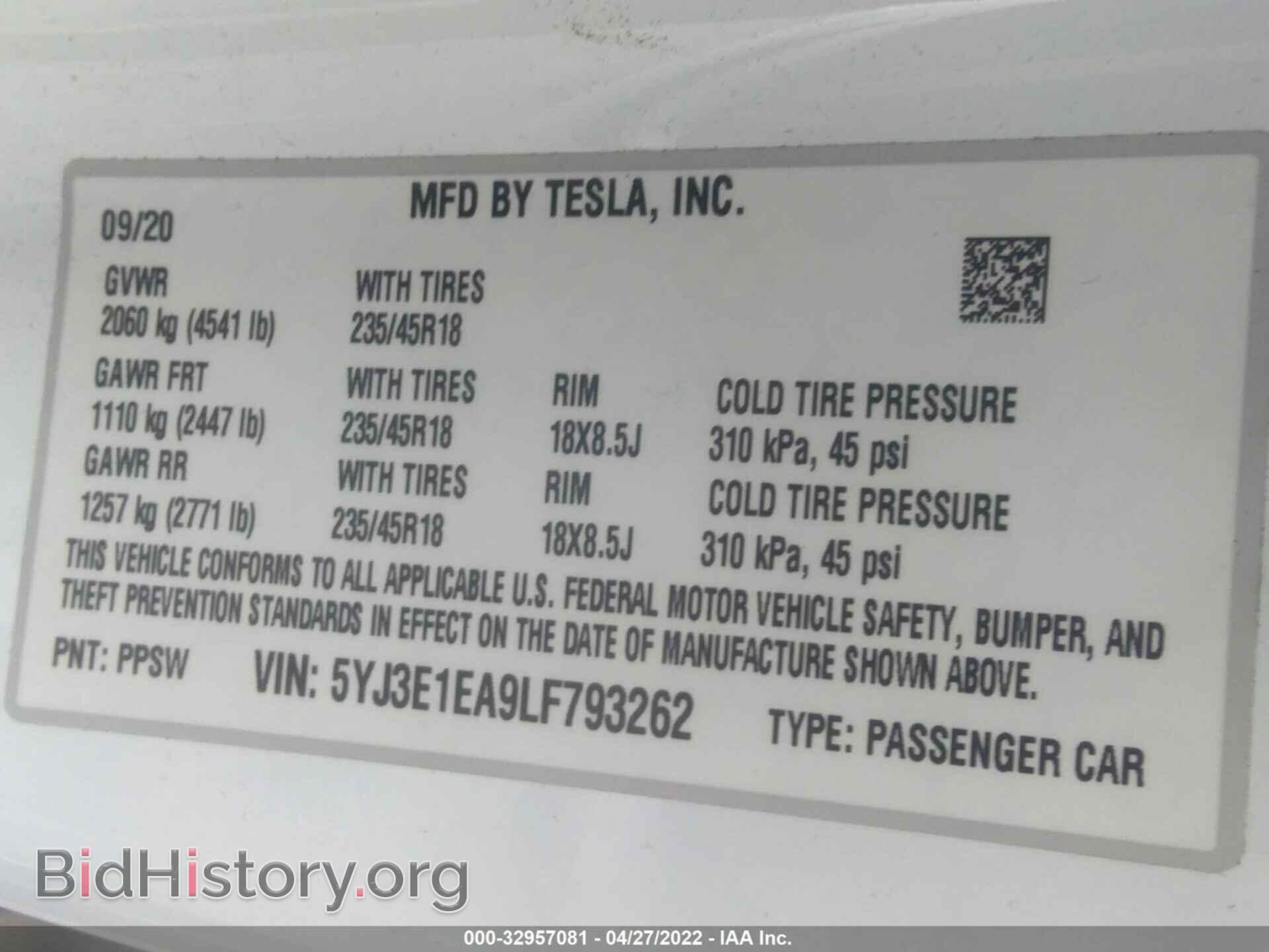 2020 TESLA MODEL 3 - VIN: 5YJ3E1EA9LF793262 - Фото 9