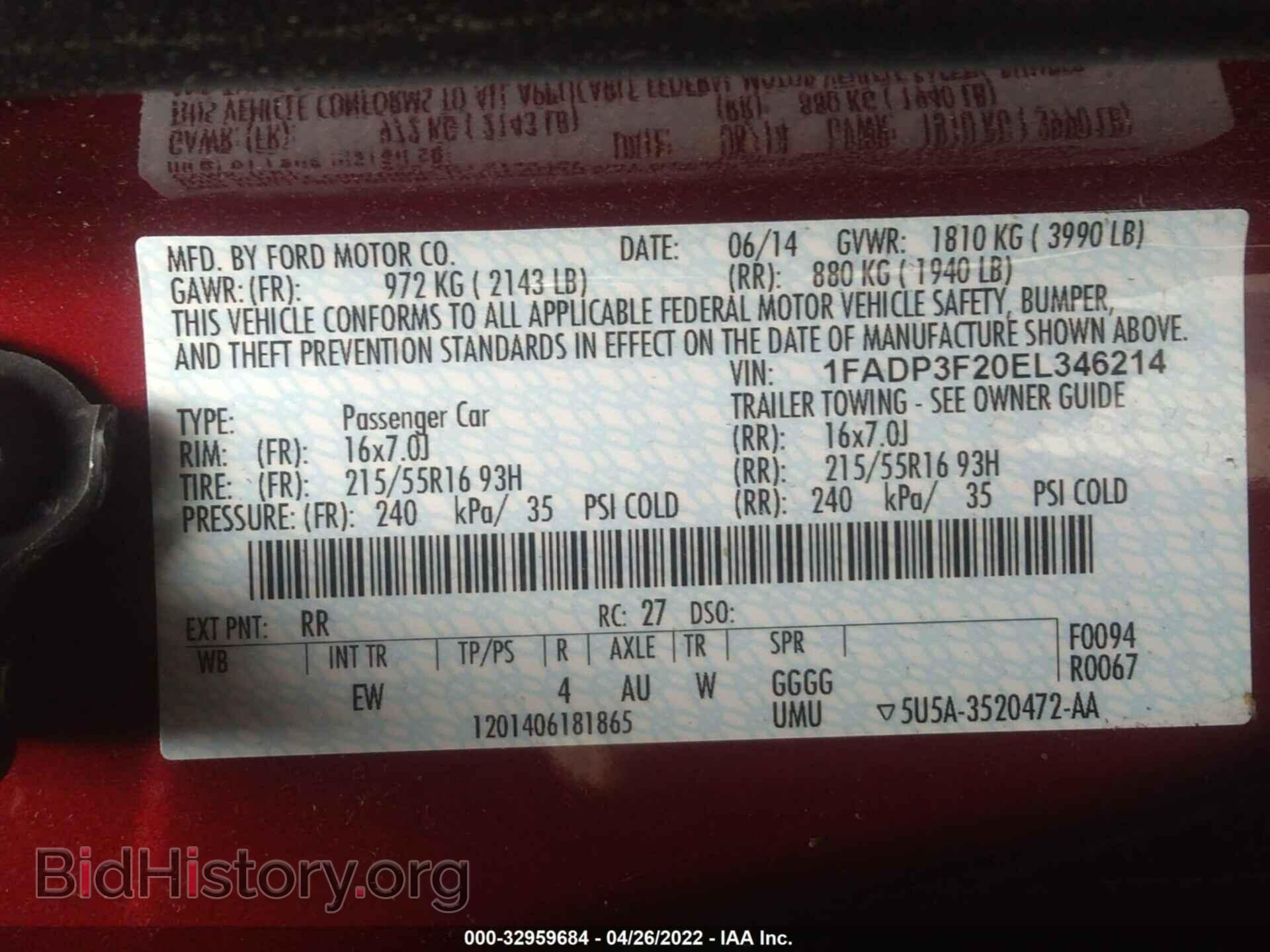 2014 FORD FOCUS - VIN: 1FADP3F20EL346214 - Фото 9
