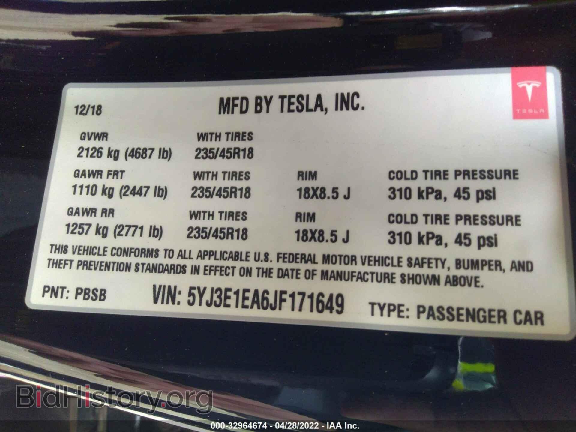 2018 TESLA MODEL 3 - VIN: 5YJ3E1EA6JF171649 - Photo 9