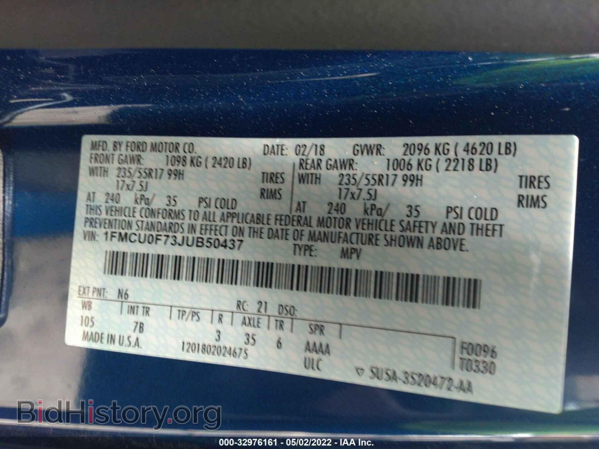 2018 FORD ESCAPE - VIN: 1FMCU0F73JUB50437 - Фото 9