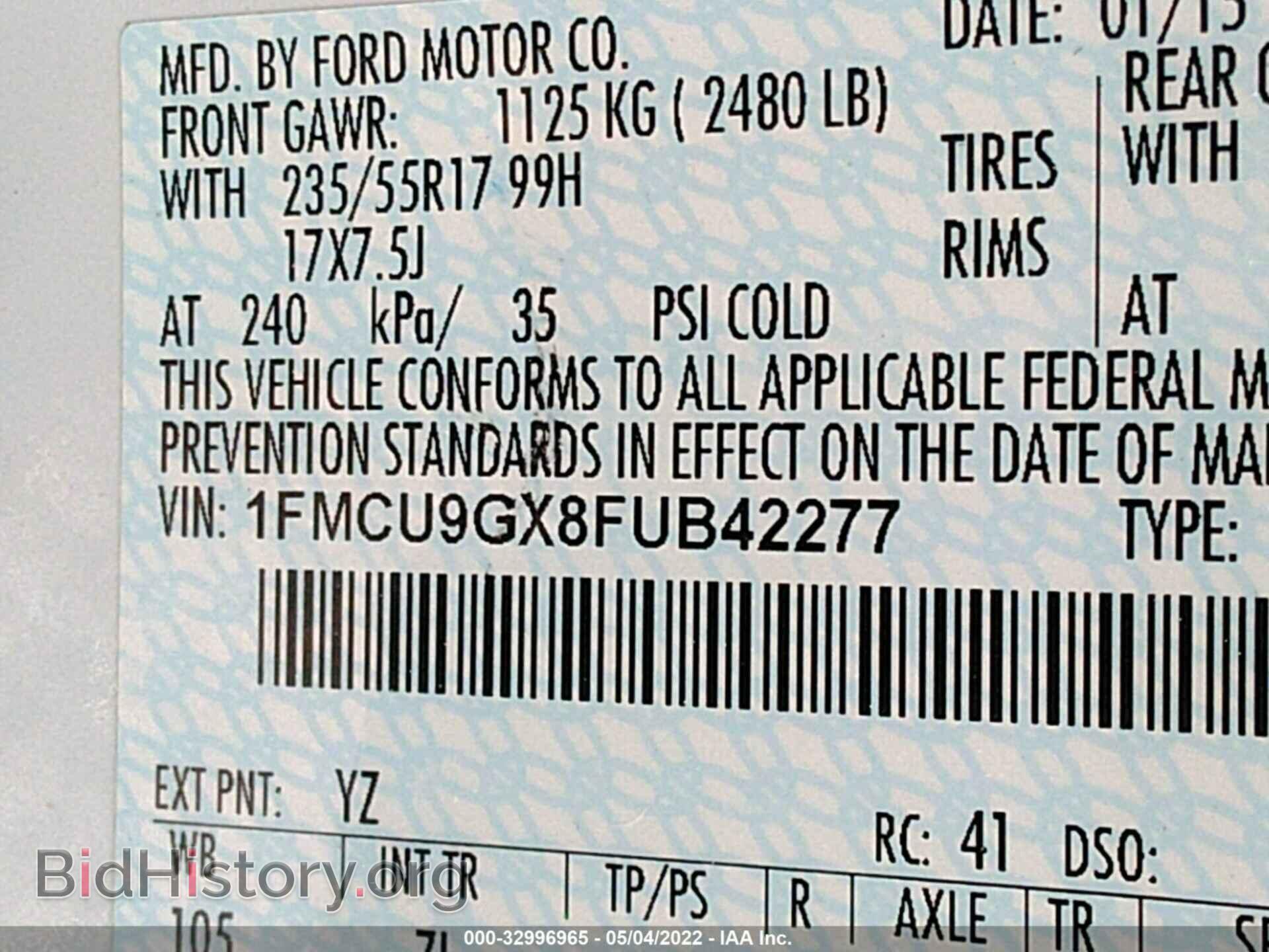 2015 FORD ESCAPE - VIN: 1FMCU9GX8FUB42277 - Фото 9
