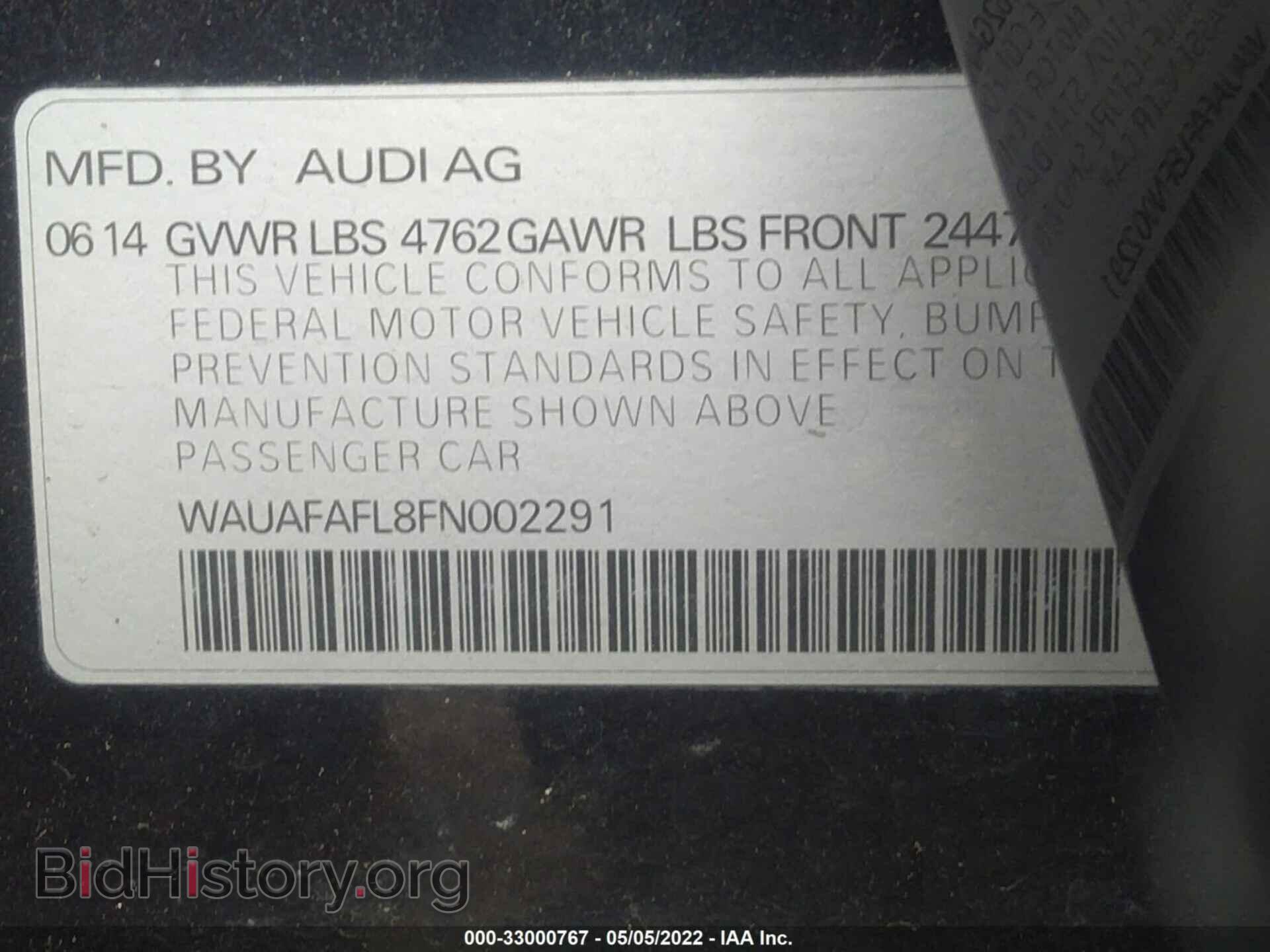 2015 AUDI A4 - VIN: WAUAFAFL8FN002291 - Фото 9
