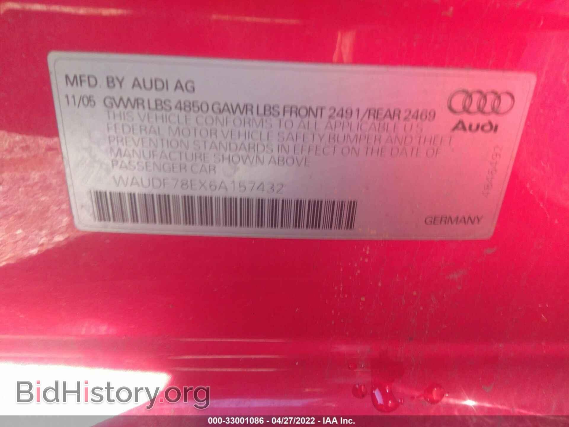 2006 AUDI A4 - VIN: WAUDF78EX6A157432 - Фото 9