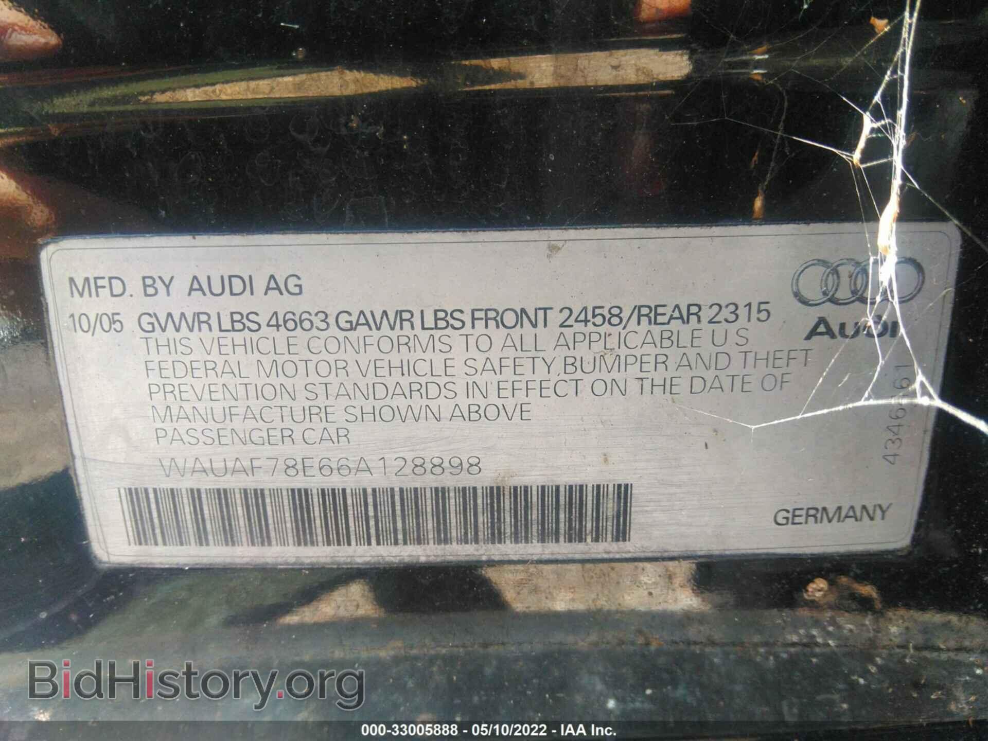 2006 AUDI A4 - VIN: WAUAF78E66A128898 - Фото 9