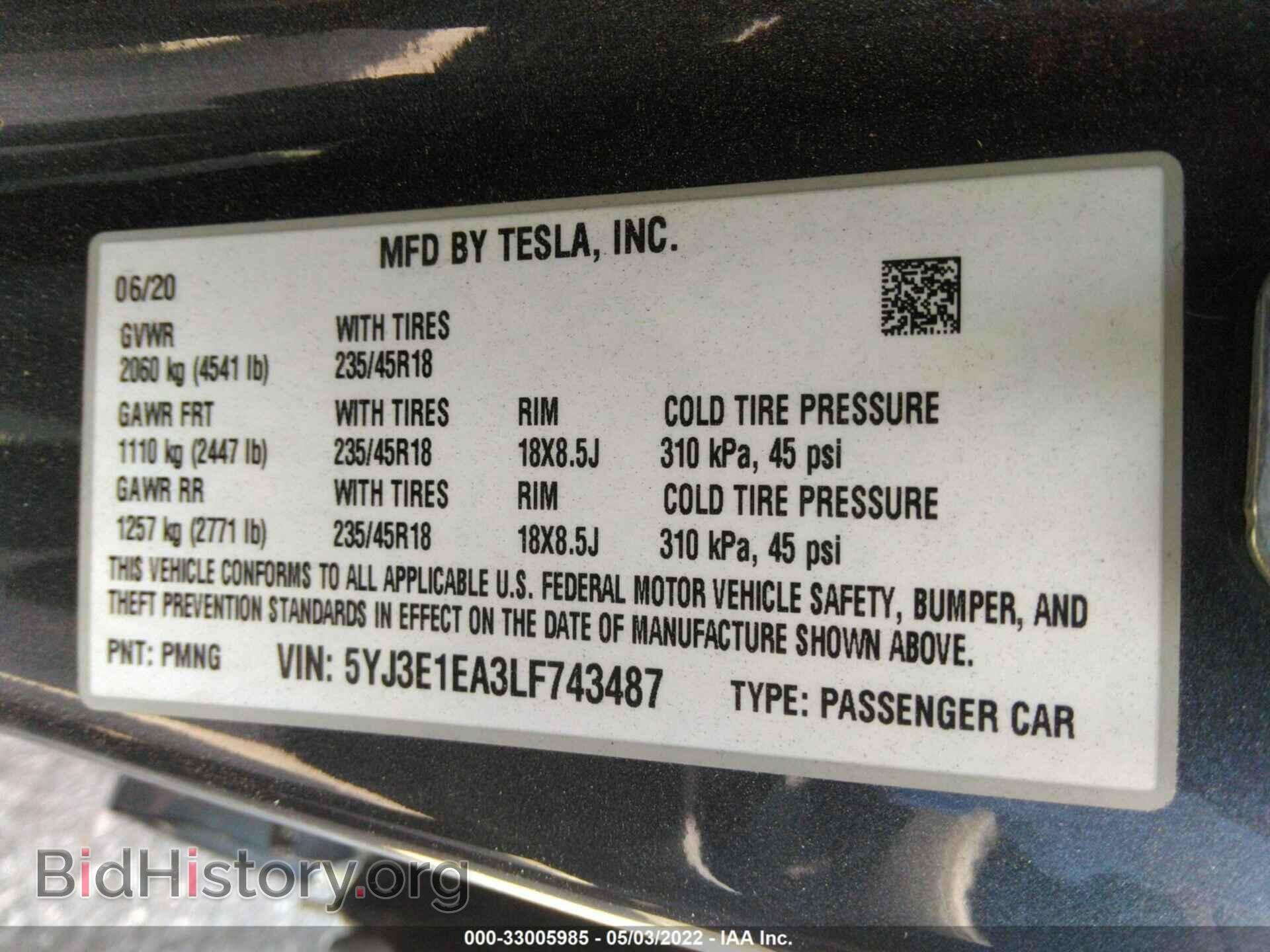 2020 TESLA MODEL 3 - VIN: 5YJ3E1EA3LF743487 - Фото 9