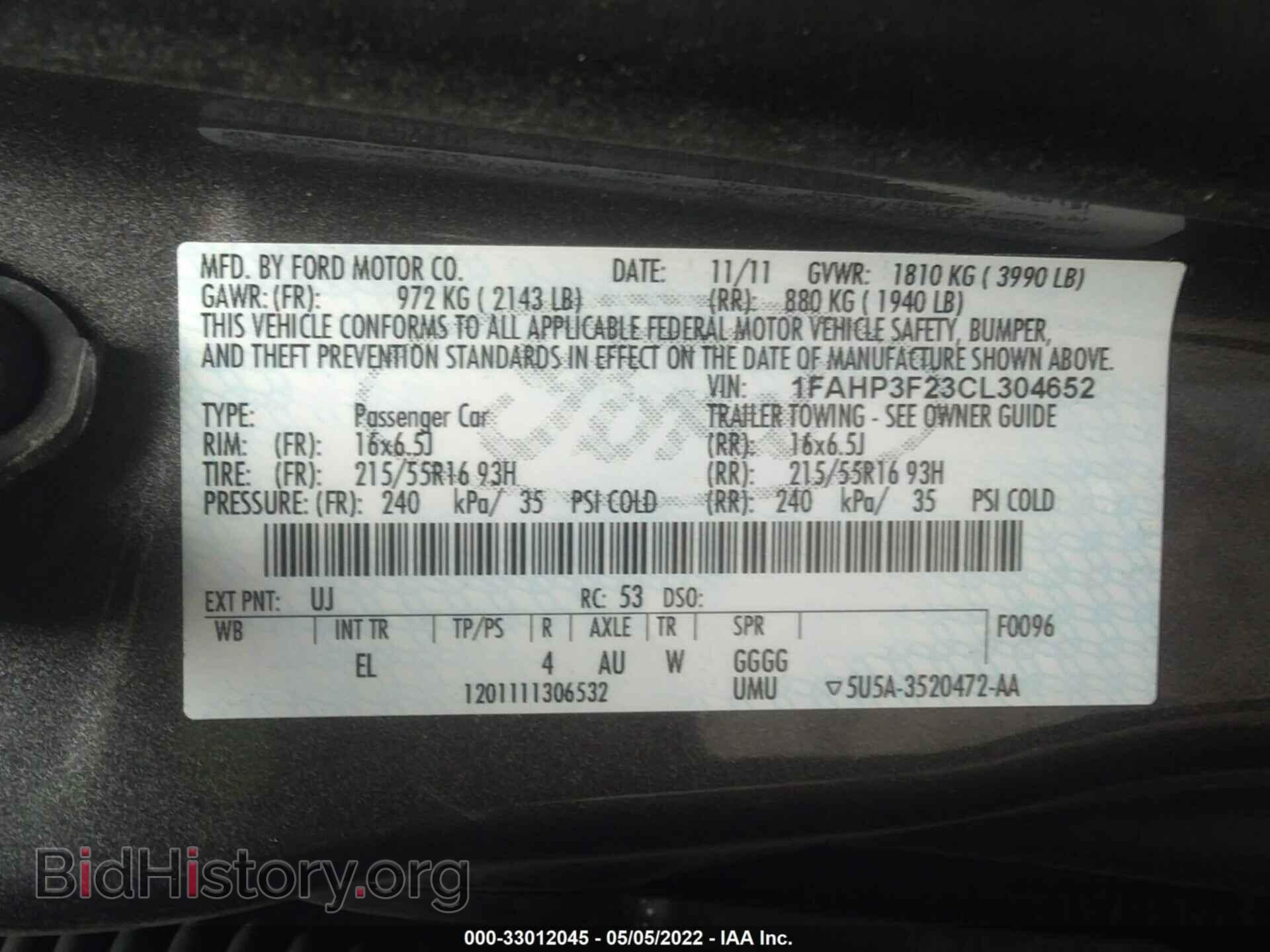 2012 FORD FOCUS - VIN: 1FAHP3F23CL304652 - Фото 9