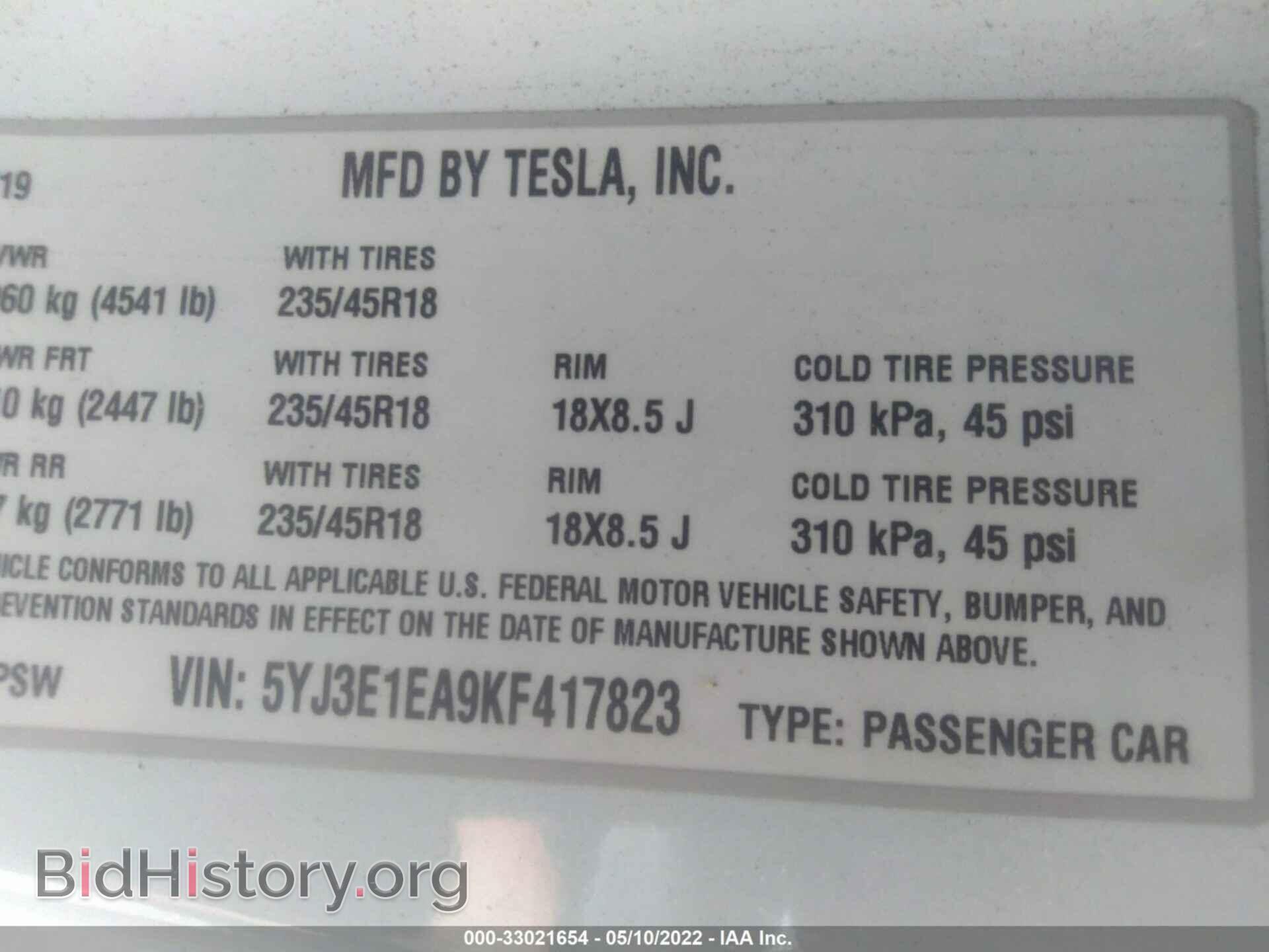2019 TESLA MODEL 3 - VIN: 5YJ3E1EA9KF417823 - Photo 9