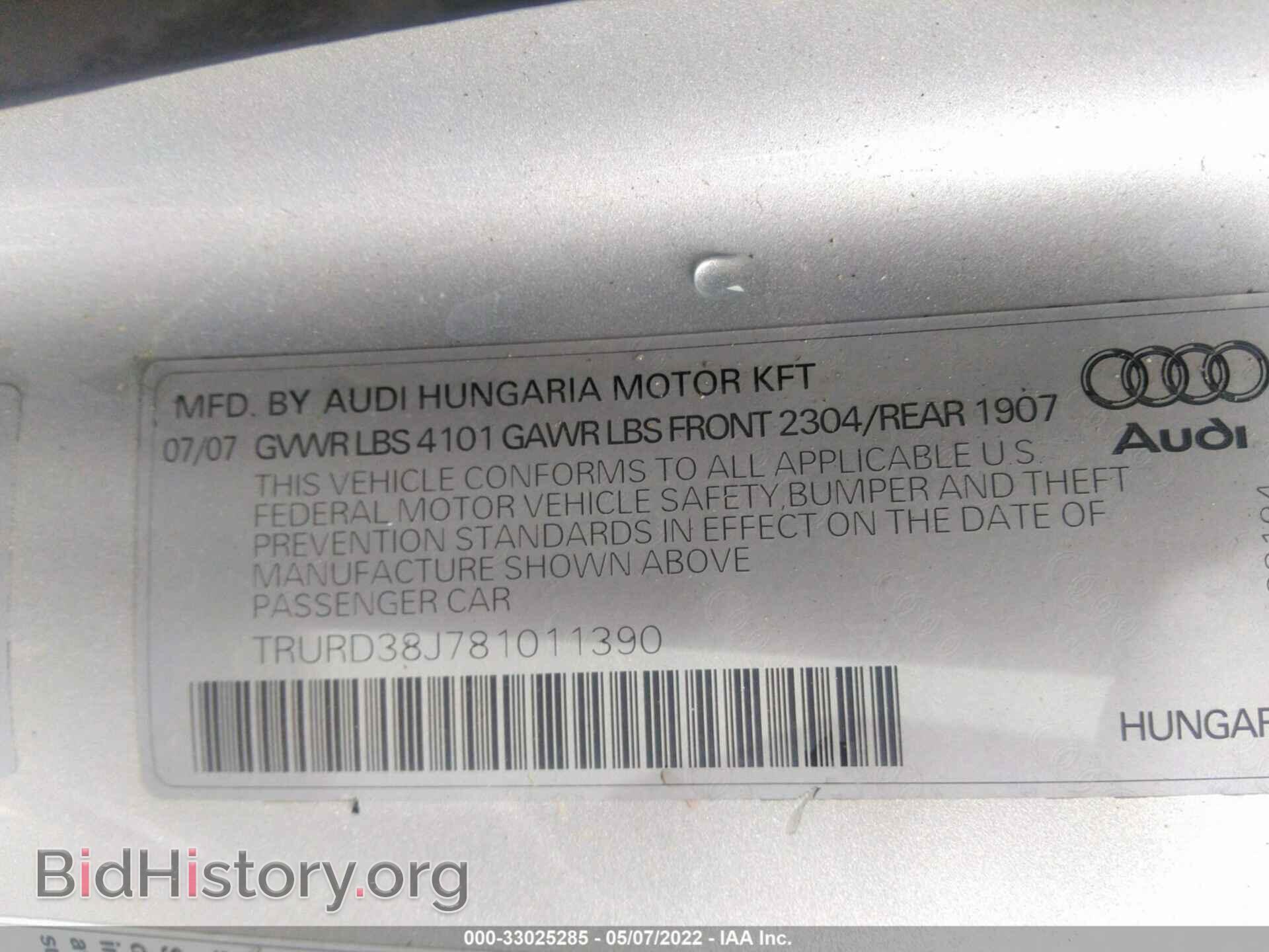 2008 AUDI TT - VIN: TRURD38J781011390 - Photo 9