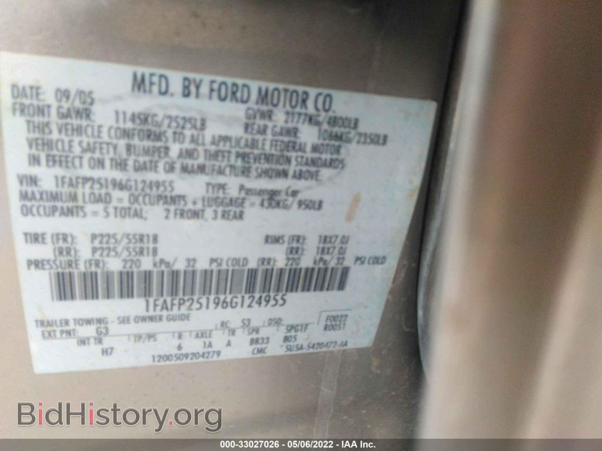 2006 FORD FIVE HUNDRED - VIN: 1FAFP25196G124955 - Photo 9