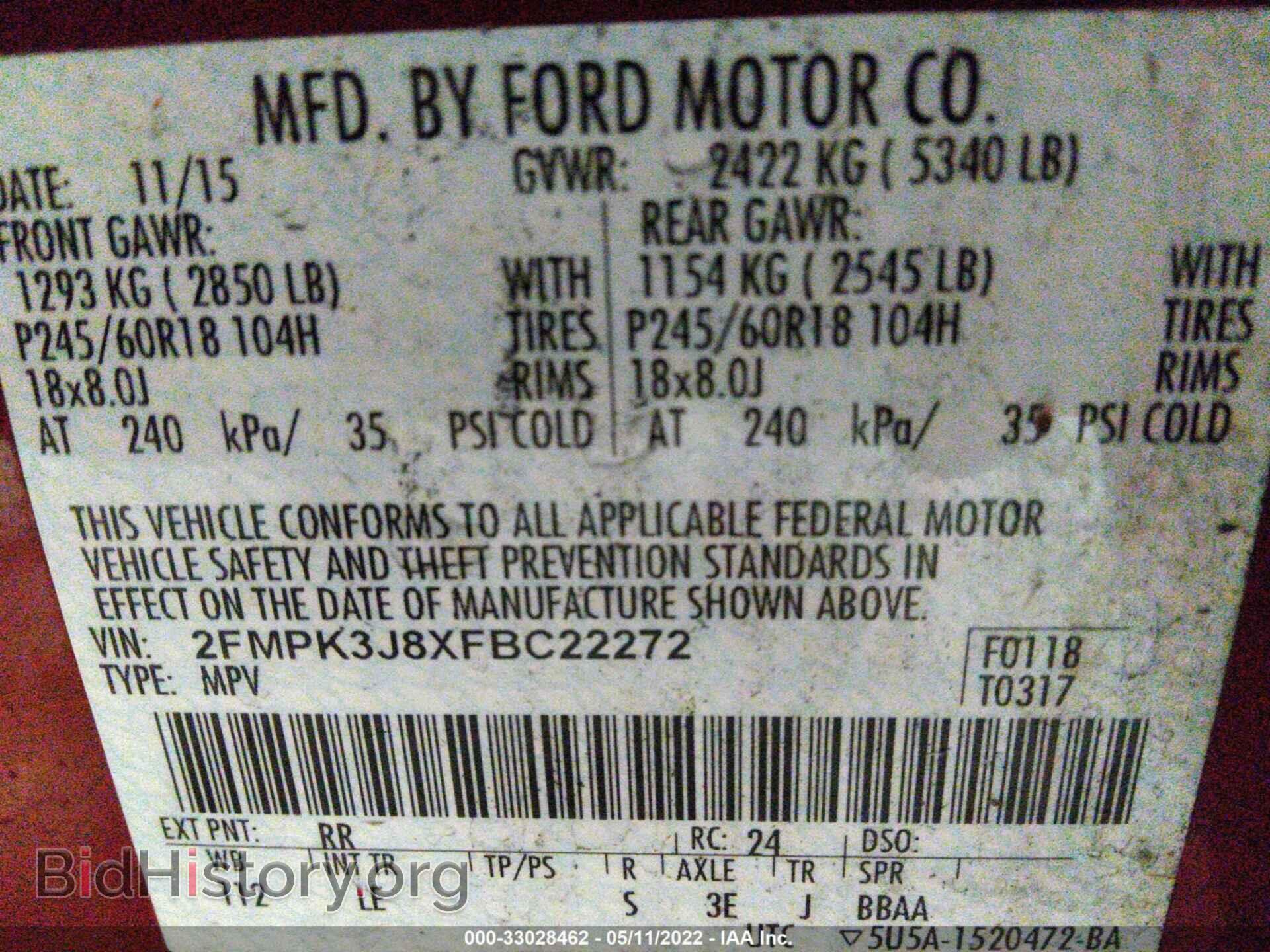 2015 FORD EDGE - VIN: 2FMPK3J8XFBC22272 - Photo 9