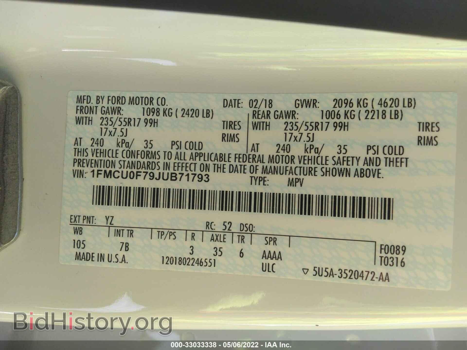 2018 FORD ESCAPE - VIN: 1FMCU0F79JUB71793 - Photo 9
