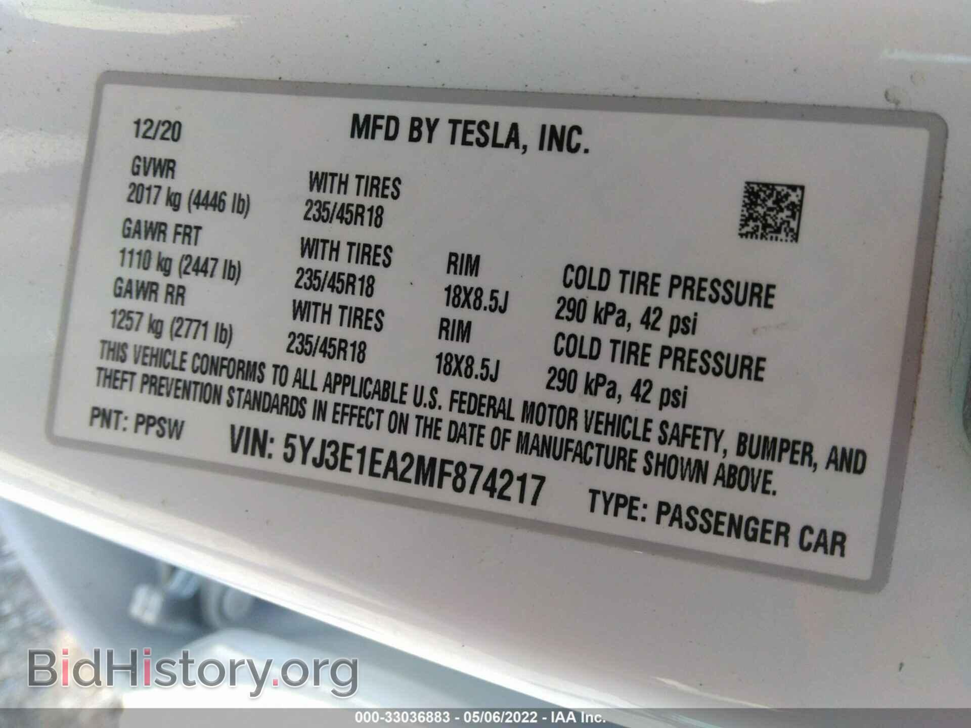 2021 TESLA MODEL 3 - VIN: 5YJ3E1EA2MF874217 - Фото 9