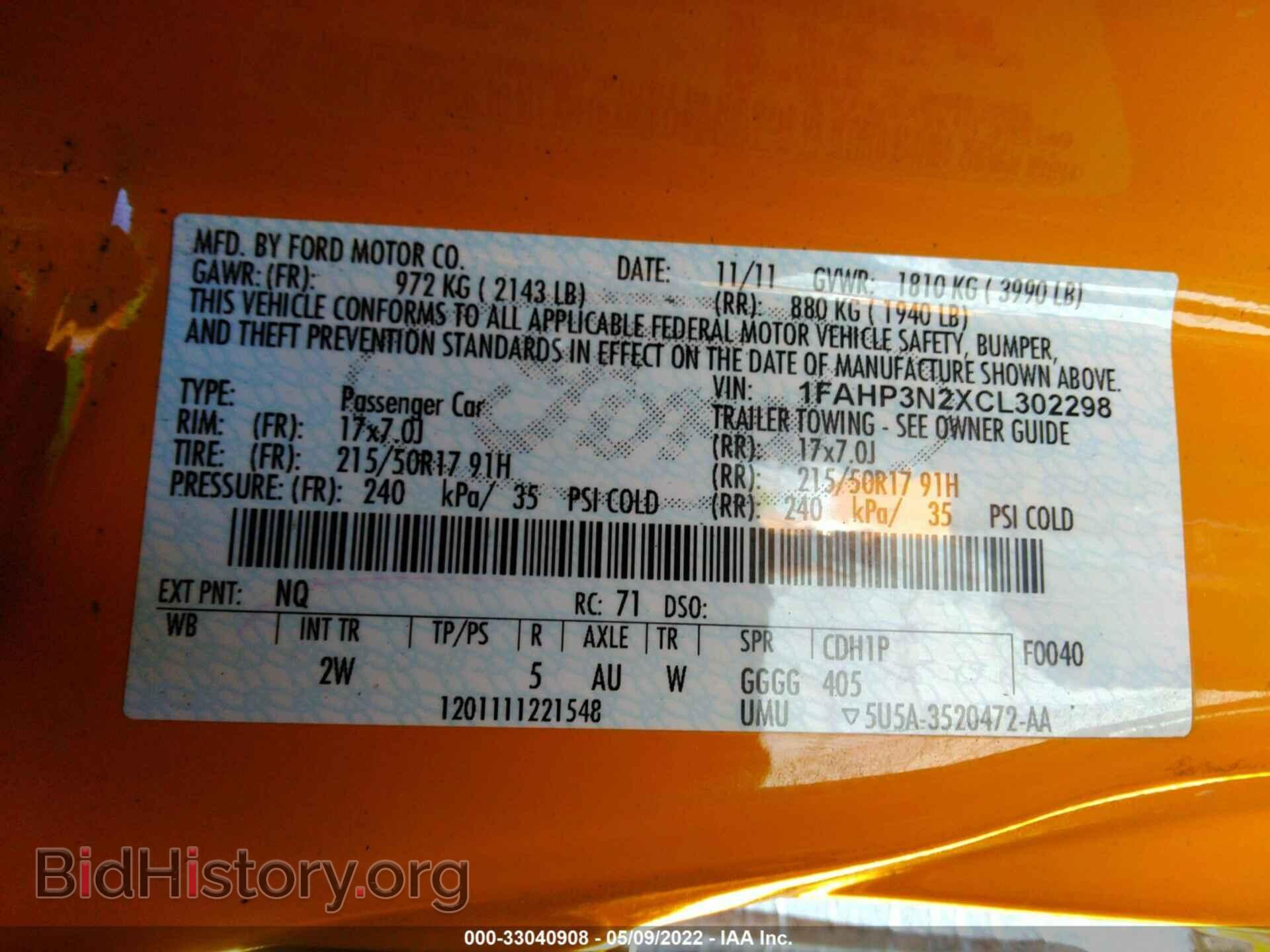2012 FORD FOCUS - VIN: 1FAHP3N2XCL302298 - Фото 9