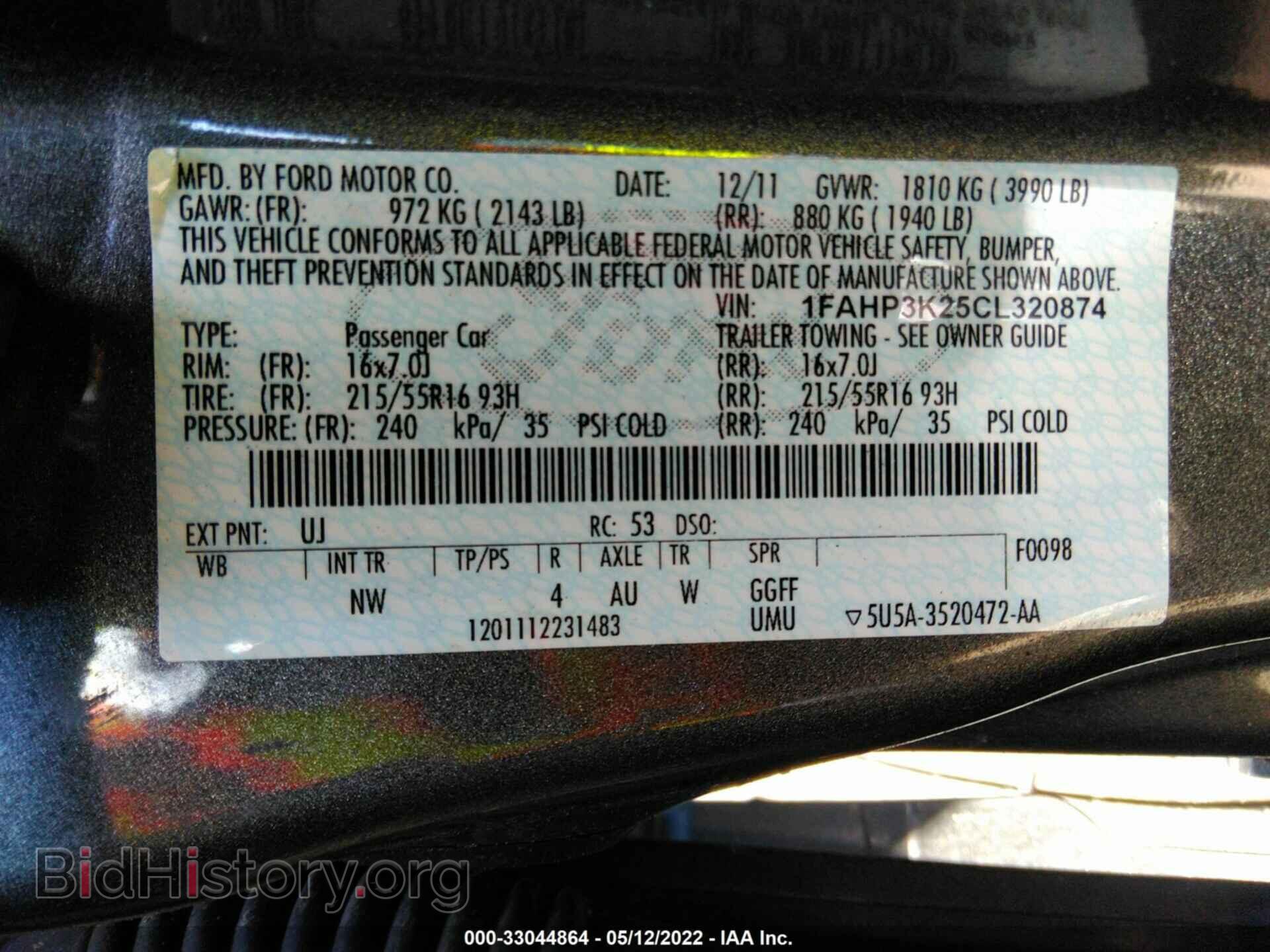 2012 FORD FOCUS - VIN: 1FAHP3K25CL320874 - Фото 9