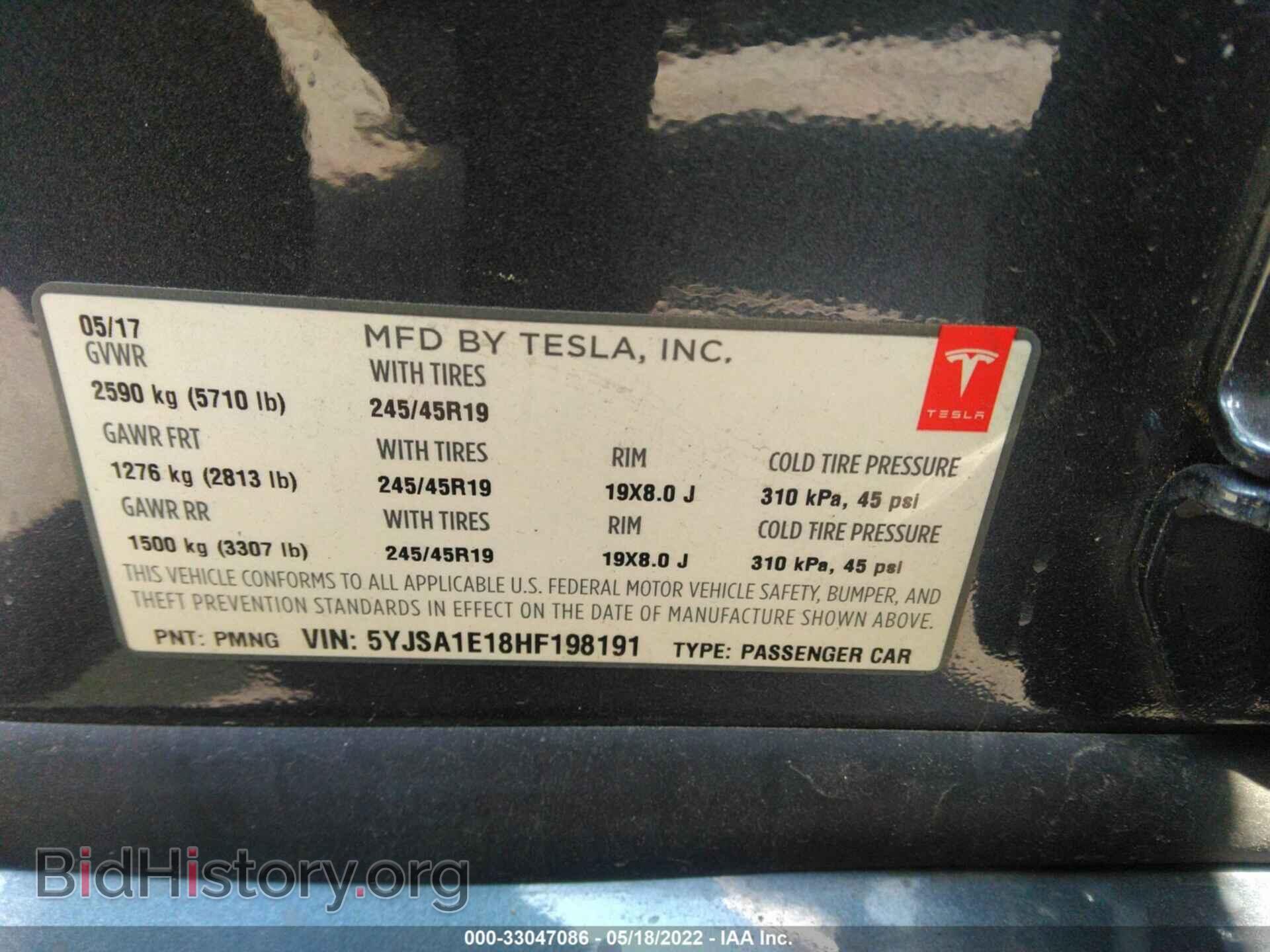 2017 TESLA MODEL S - VIN: 5YJSA1E18HF198191 - Фото 9
