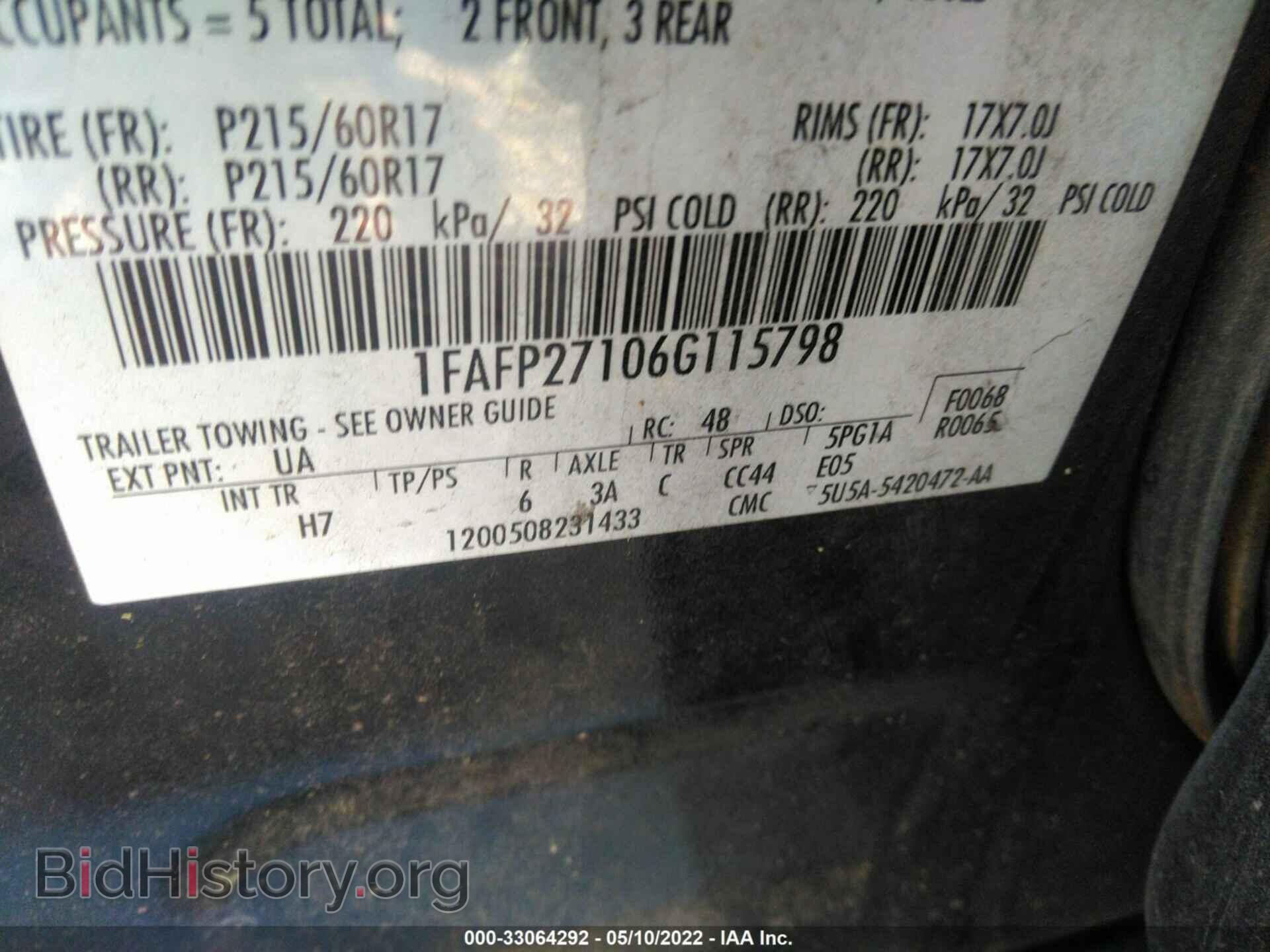2006 FORD FIVE HUNDRED - VIN: 1FAFP27106G115798 - Photo 9
