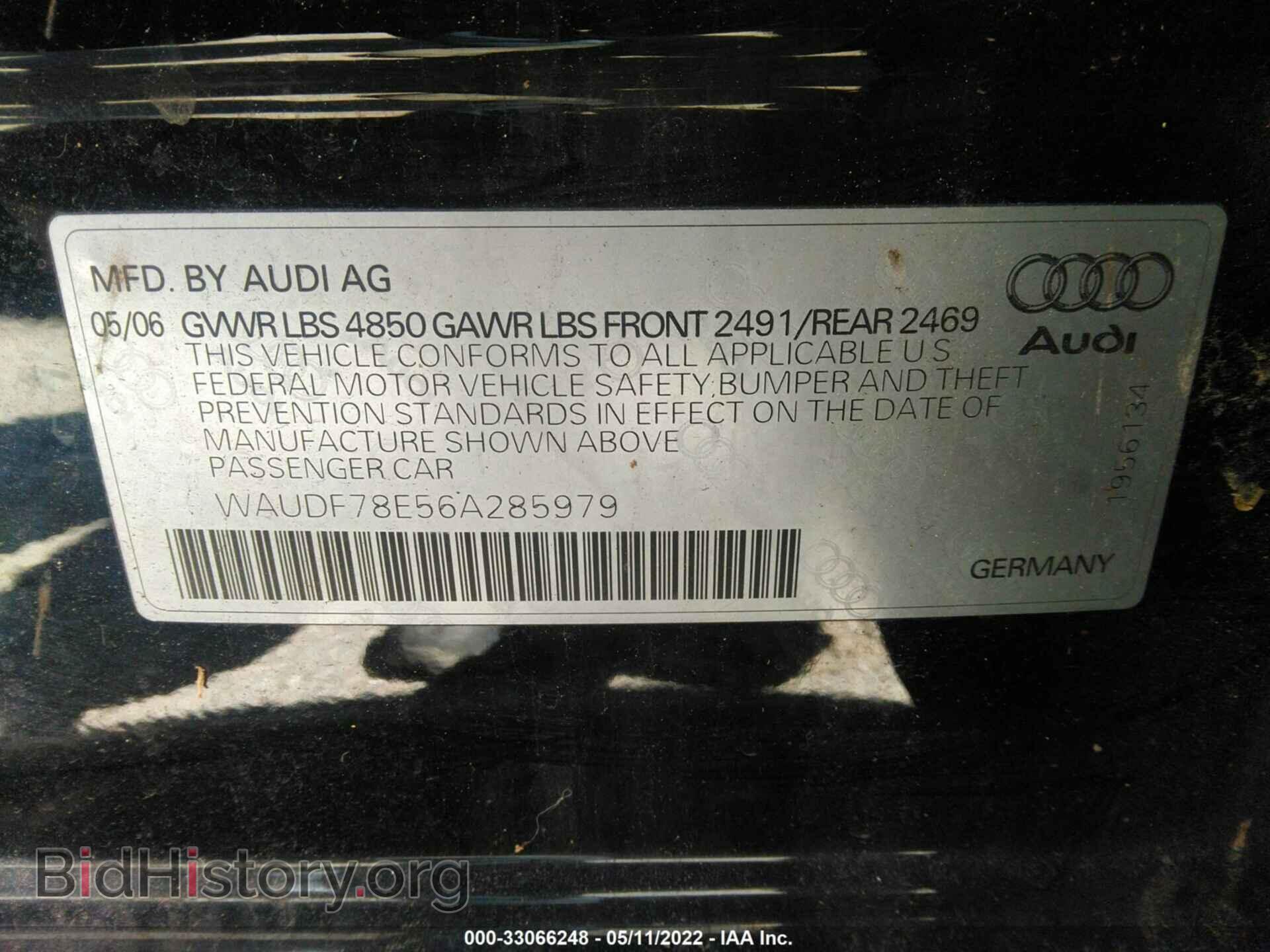 2006 AUDI A4 - VIN: WAUDF78E56A285979 - Фото 9