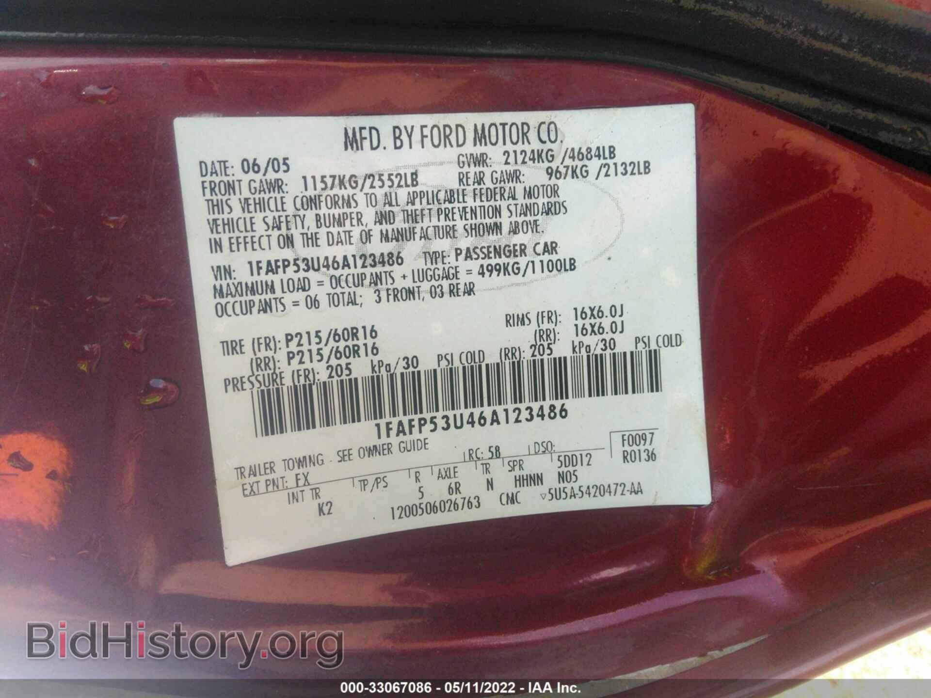 2006 FORD TAURUS - VIN: 1FAFP53U46A123486 - Фото 9