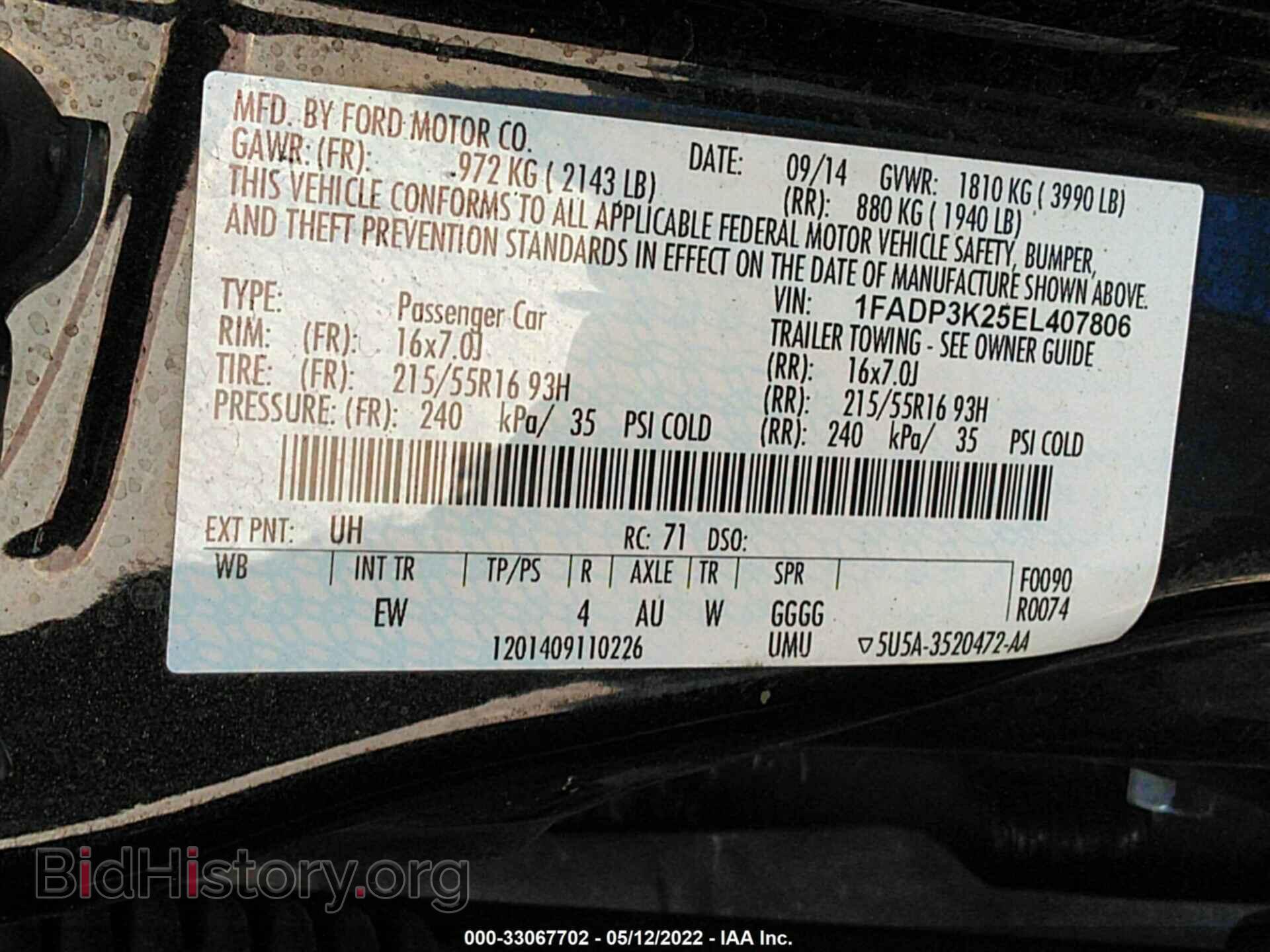2014 FORD FOCUS - VIN: 1FADP3K25EL407806 - Фото 9